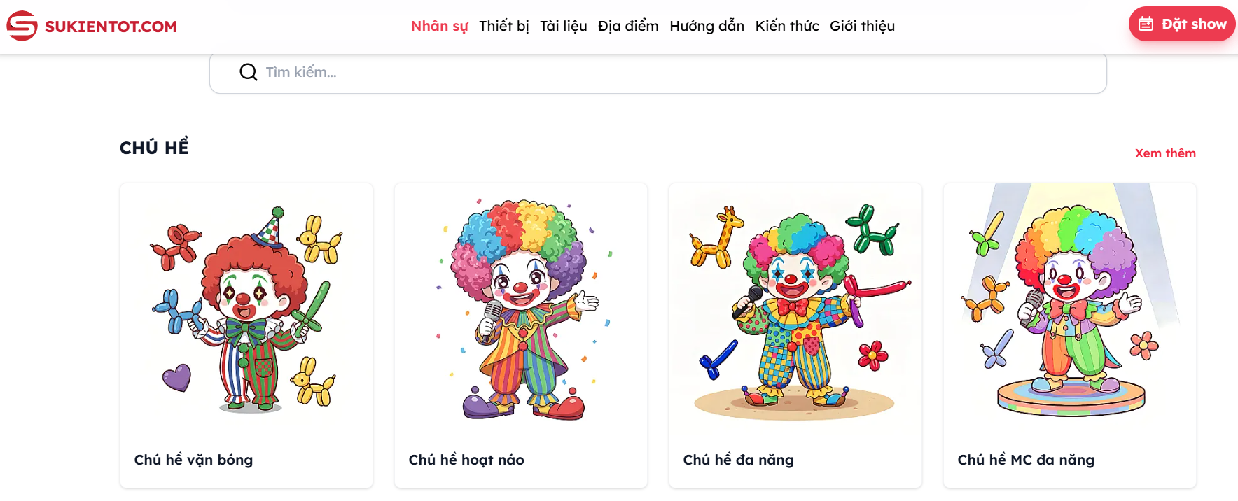 Tìm chú hề trên Sự Kiện Tốt