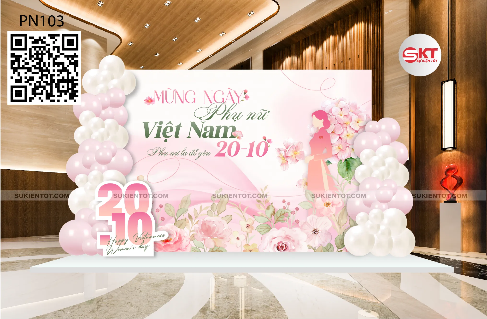 File thiết kế ngày 20/10 phụ nữ Việt Nam tone hồng PN103