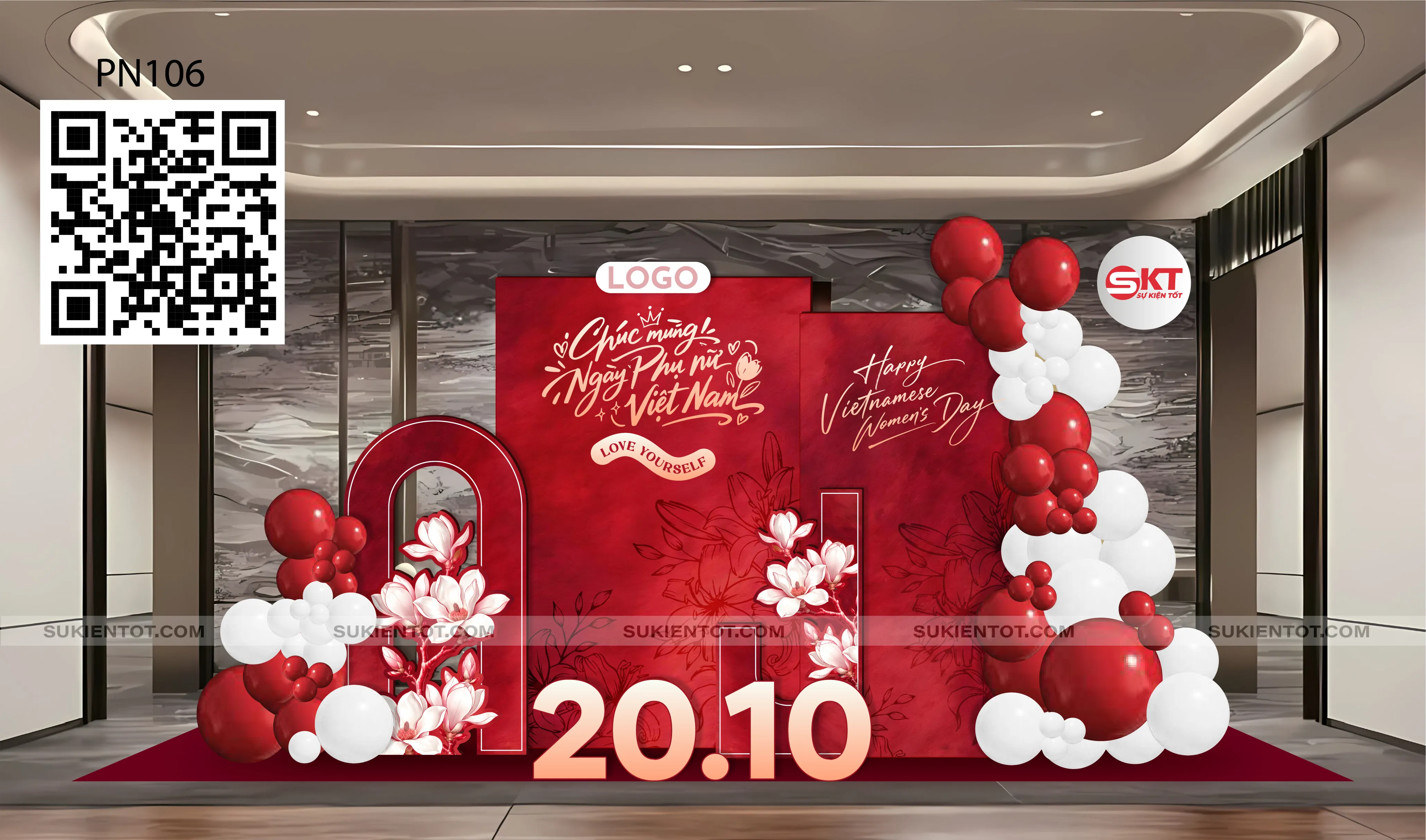 File thiết kế ngày 20/10 phụ nữ Việt Nam tone đỏ PN106