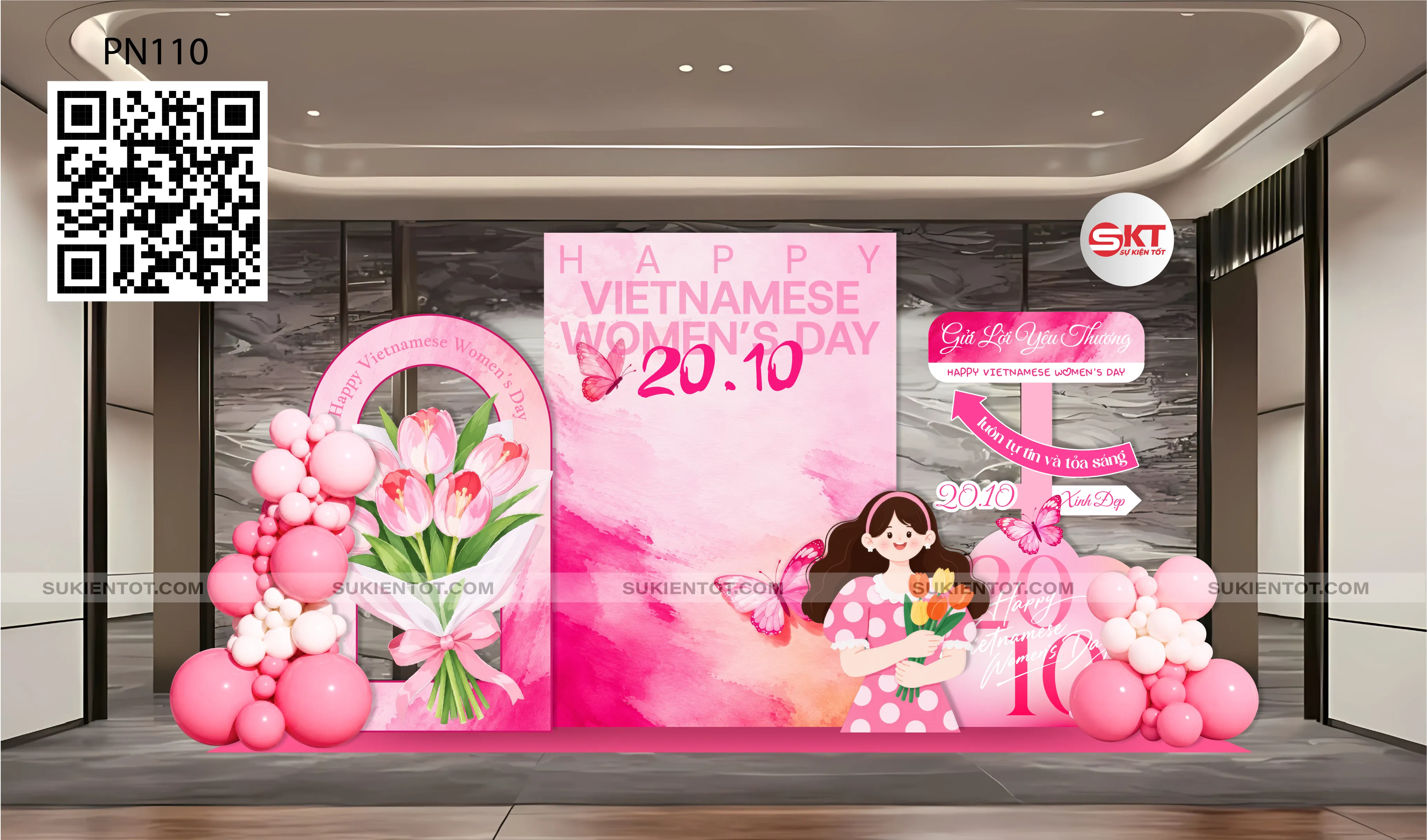 File thiết kế ngày 20/10 phụ nữ Việt Nam tone hồng PN110
