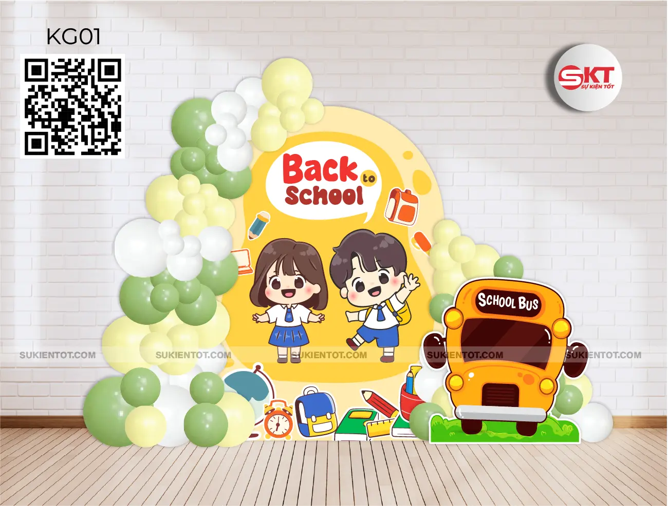 File thiết kế Lễ Khai Giảng tone vàng xanh lá KG01