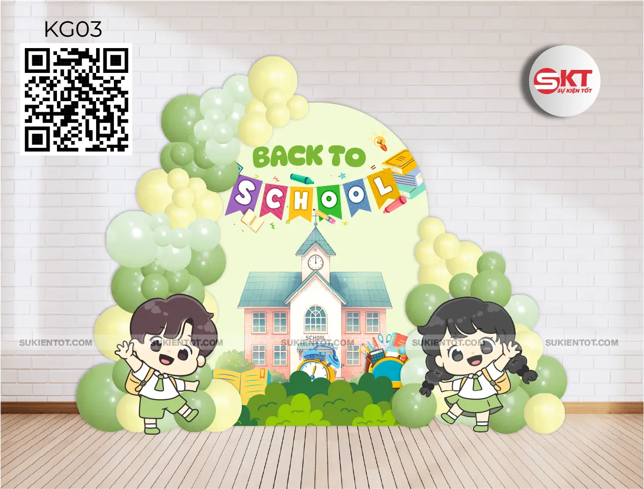 File thiết kế Lễ Khai Giảng tone vàng xanh lá KG03