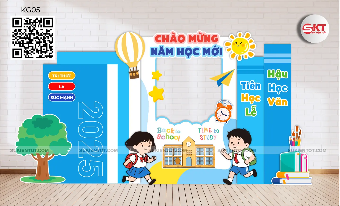 File thiết kế Lễ Khai Giảng tone xanh da trời KG05