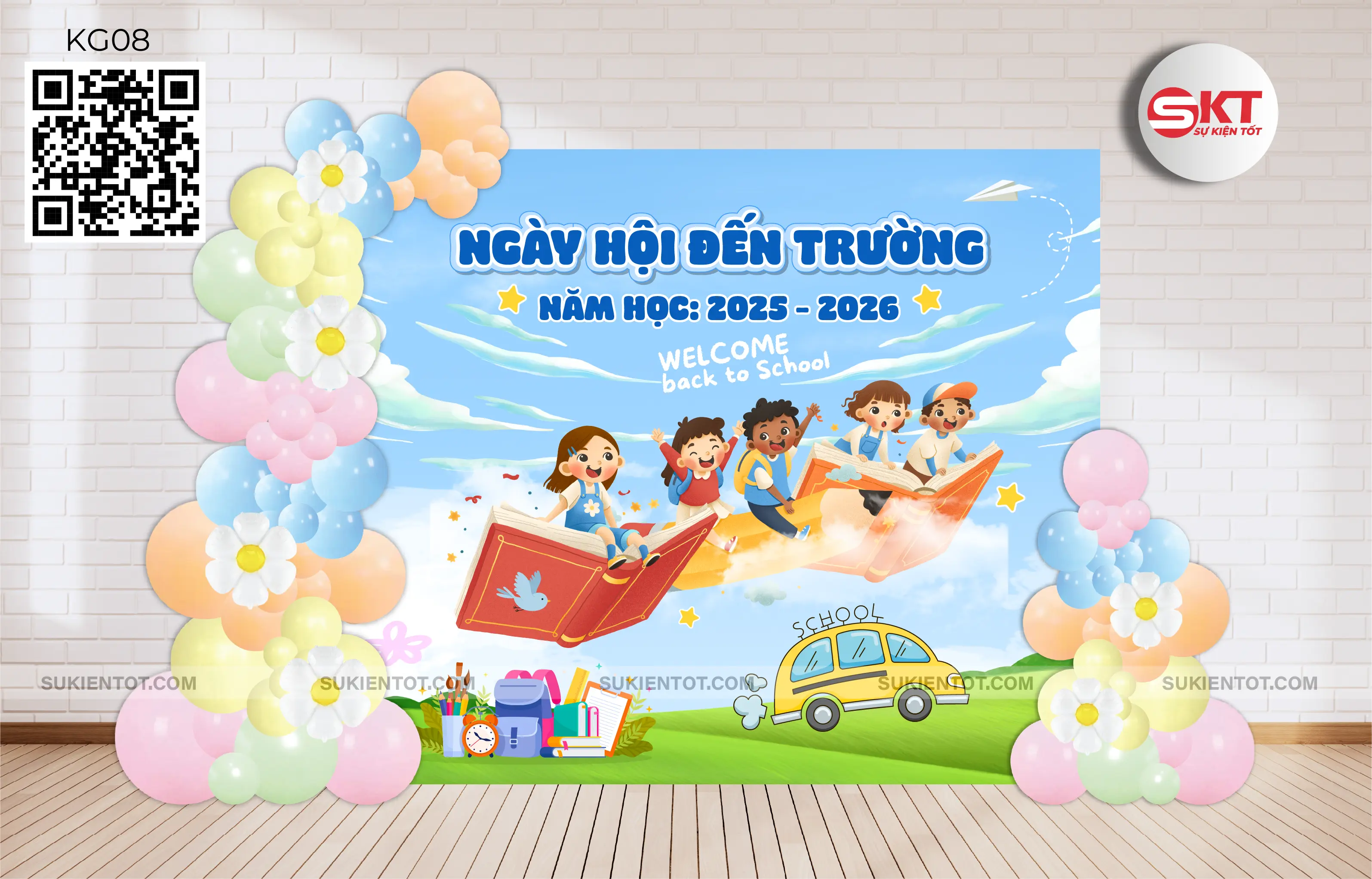 File thiết kế Lễ Khai Giảng tone xnah da trời KG08