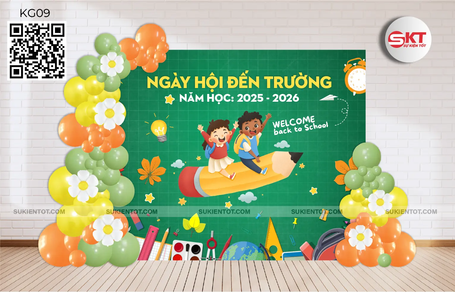 File thiết kế Lễ Khai Giảng tone xanh lá KG09