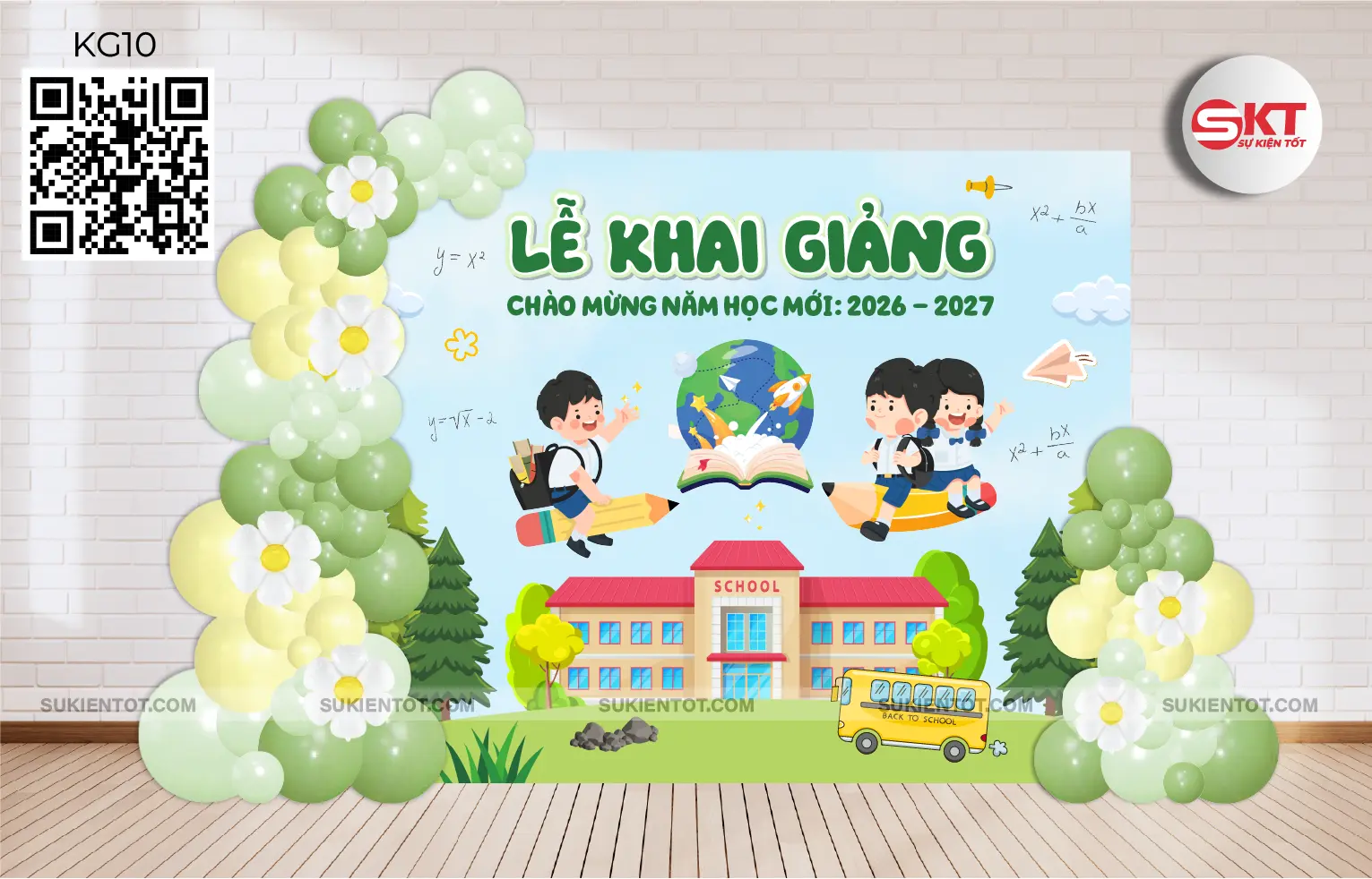 File thiết kế Lễ Khai Giảng tone xanh lá KG10