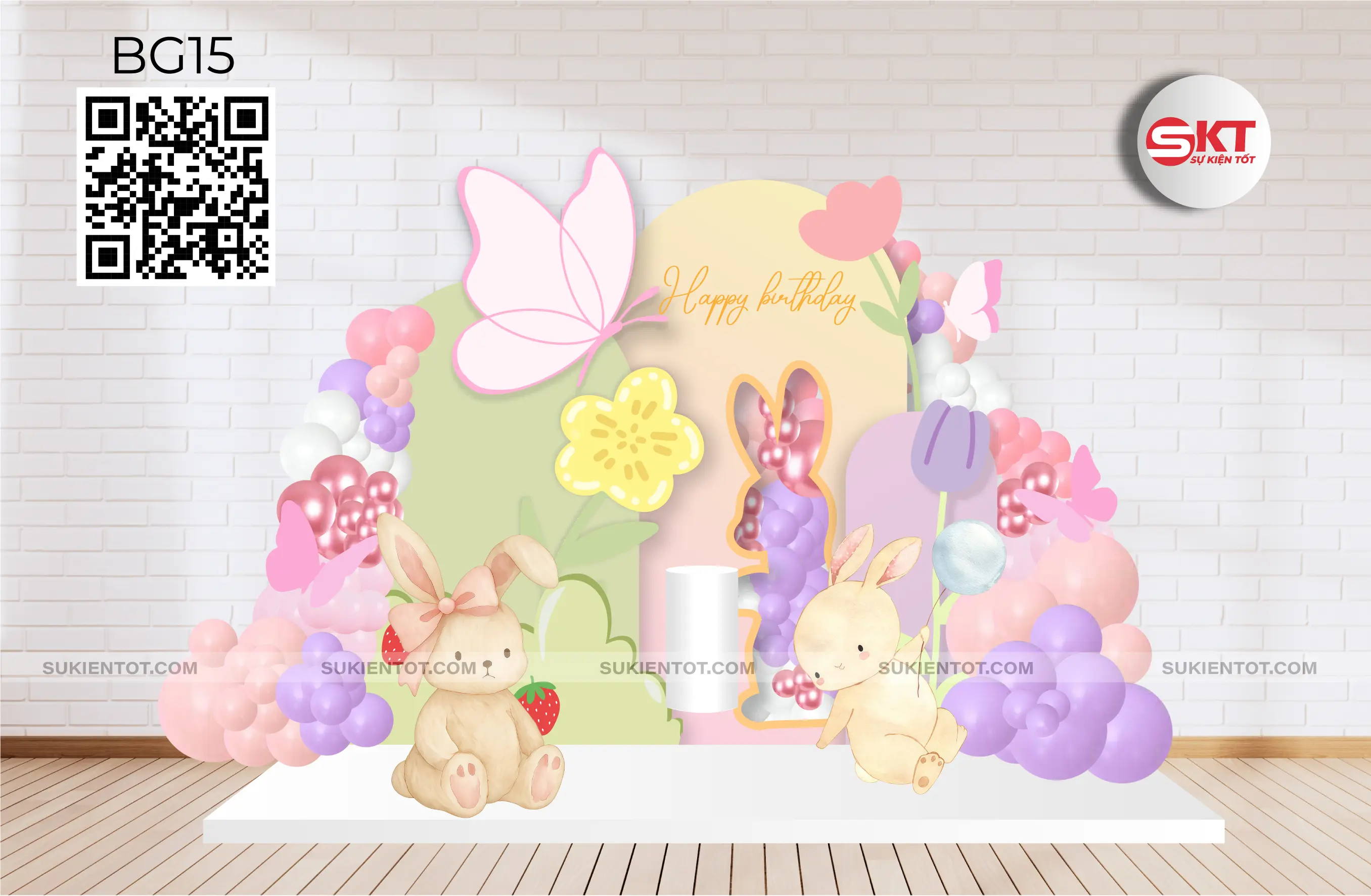 File thiết kế sinh nhật bé gái tone màu pastel tím, hồng, vàng, xanh lá BG15