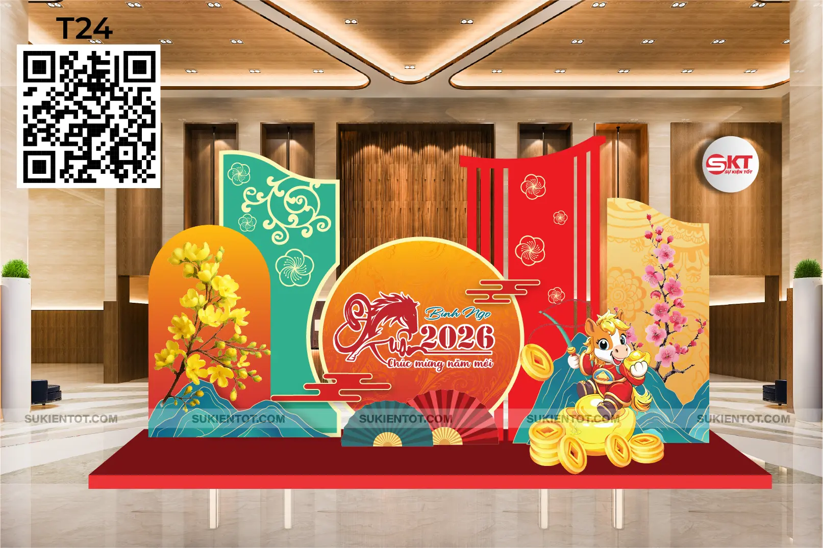 File thiết kế Tết tone xanh đỏ T24