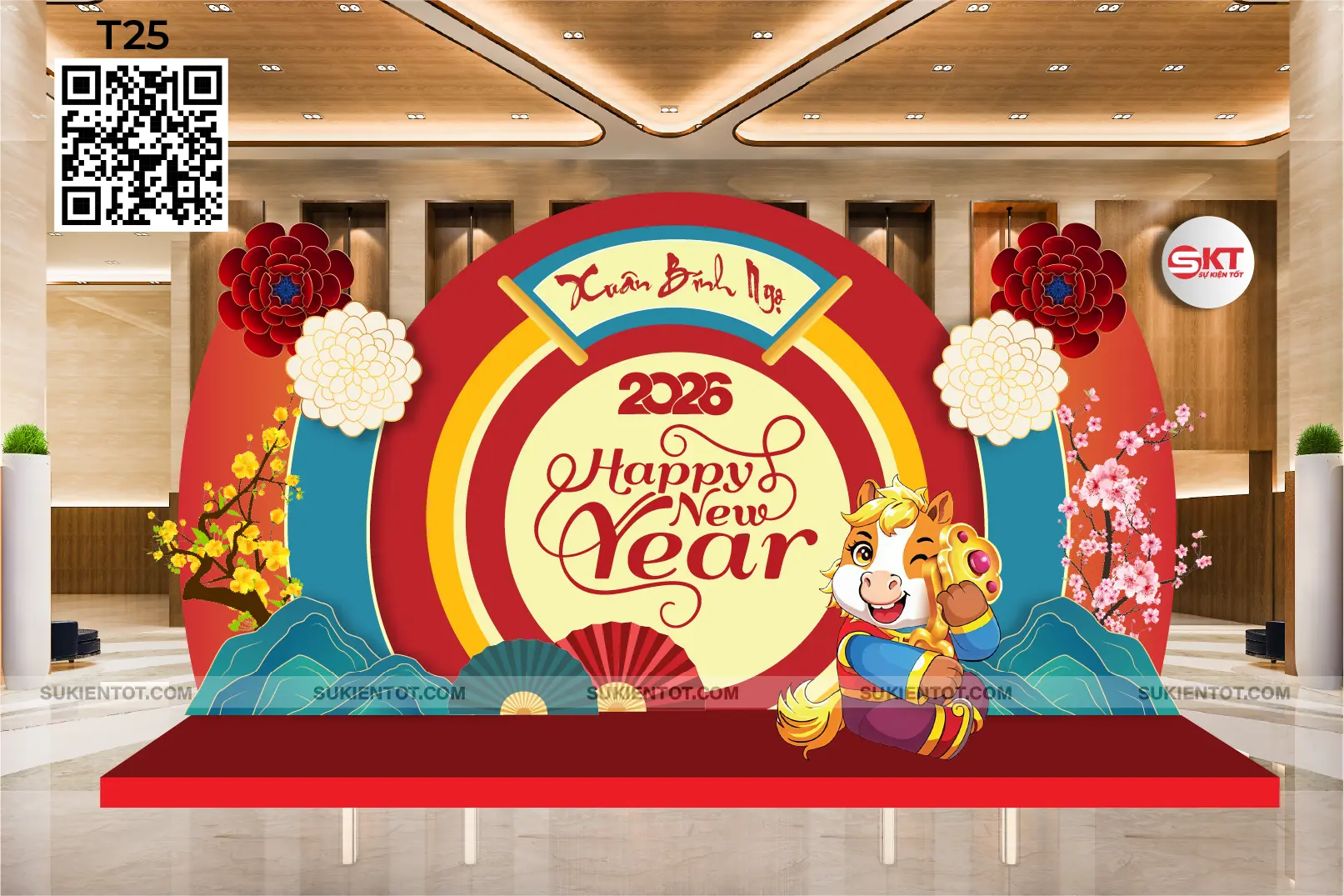 File thiết kế Tết tone đỏ xanh T25