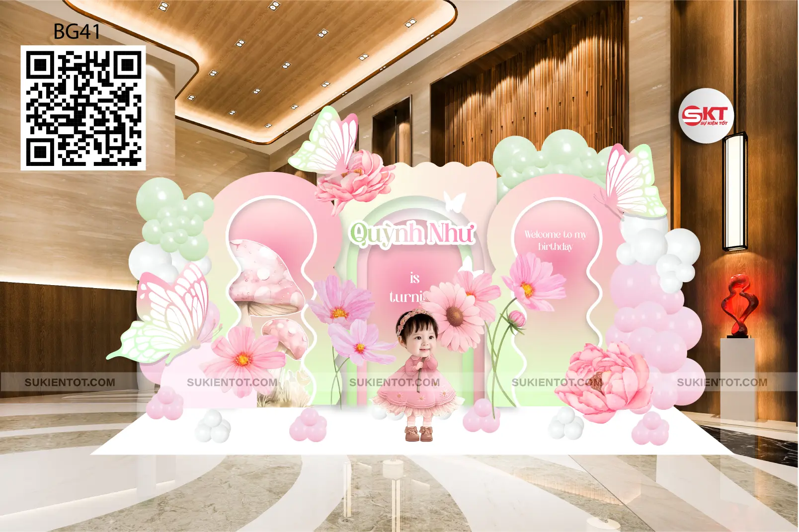 File thiết kế sinh nhật bé gái tone hồng BG40