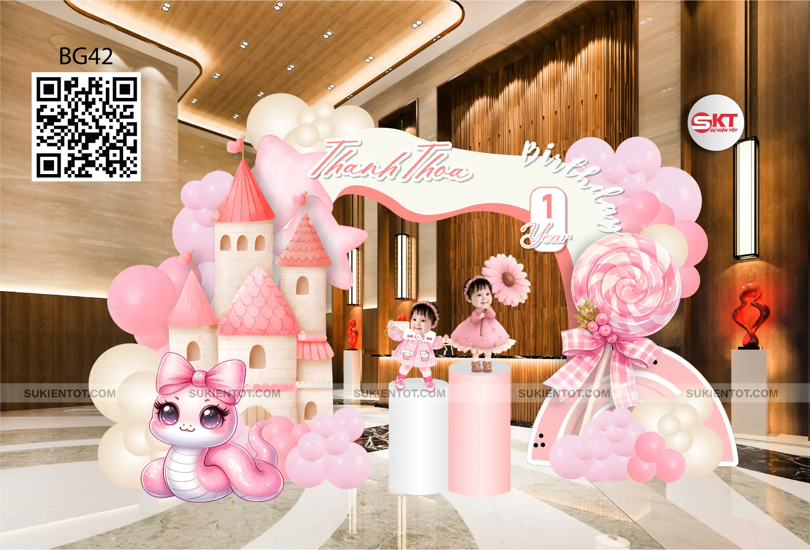 File thiết kế sinh nhật bé gái tone hồng BG42