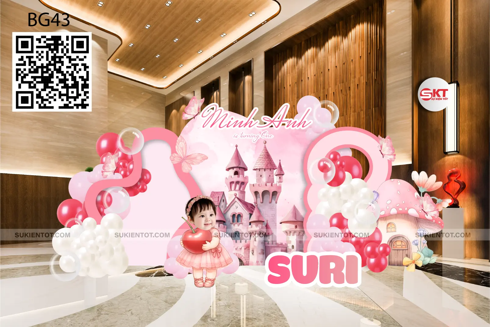 File thiết kế sinh nhật bé gái tone hồng BG43