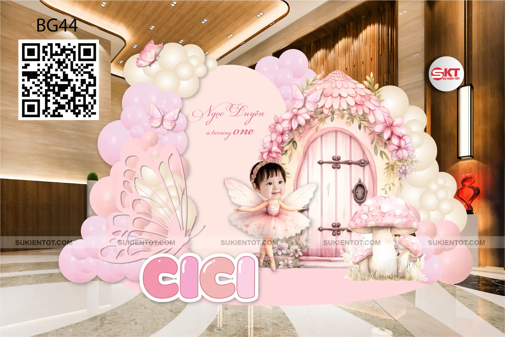 File thiết kế sinh nhật bé gái tone hồng BG44