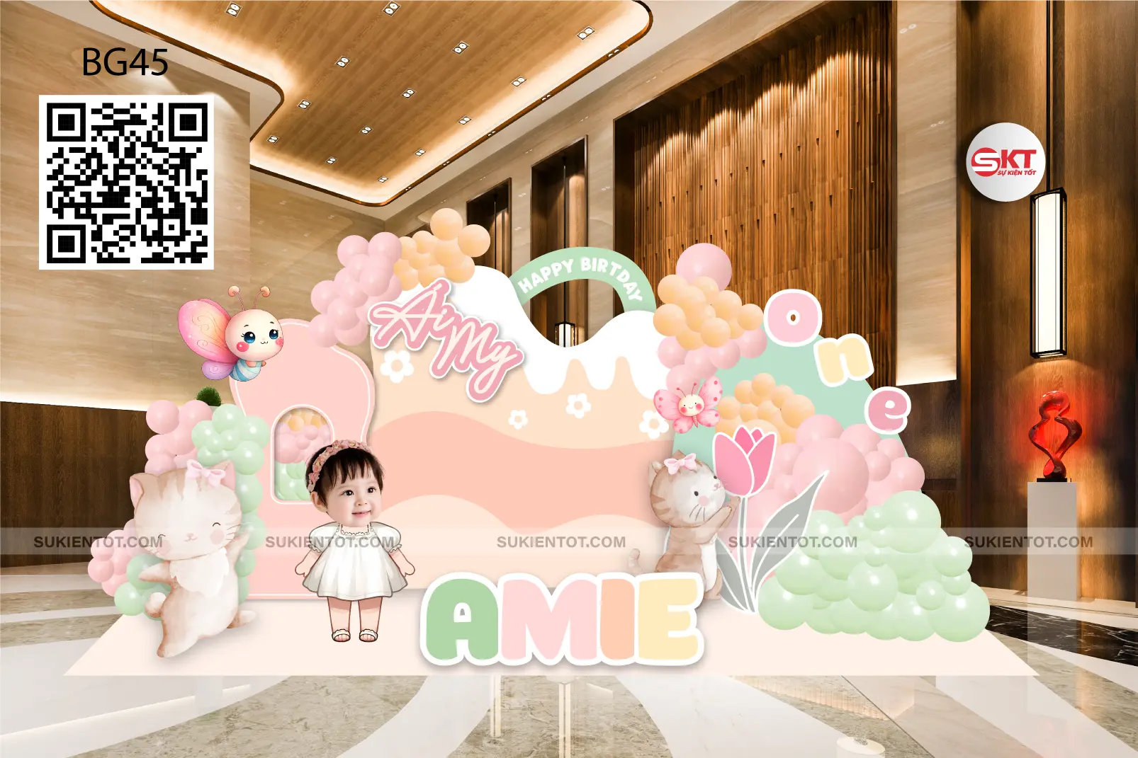 File thiết kế sinh nhật bé gái tone cam xanh lá BG45