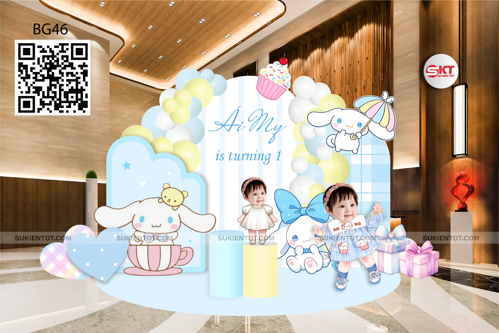 File thiết kế sinh nhật bé gái tone xanh da trời BG46