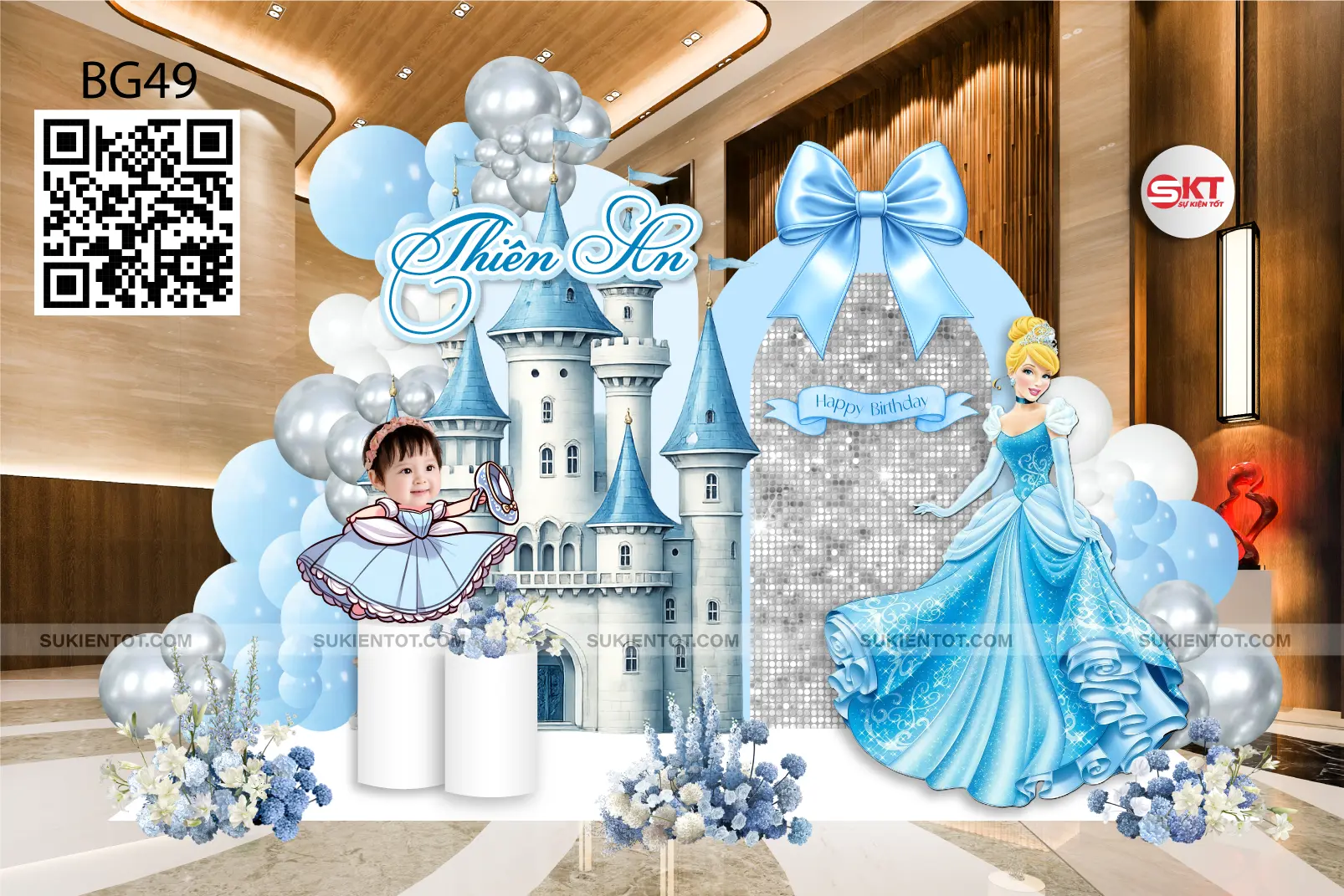 File thiết kế sinh nhật bé gái tone xanh da trời BG49