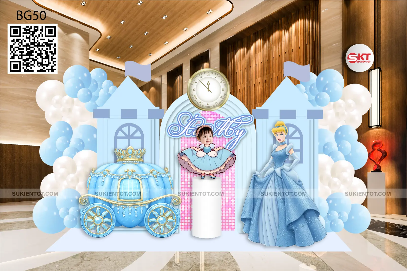 File thiết kế sinh nhật bé gái tone xanh da trời BG50