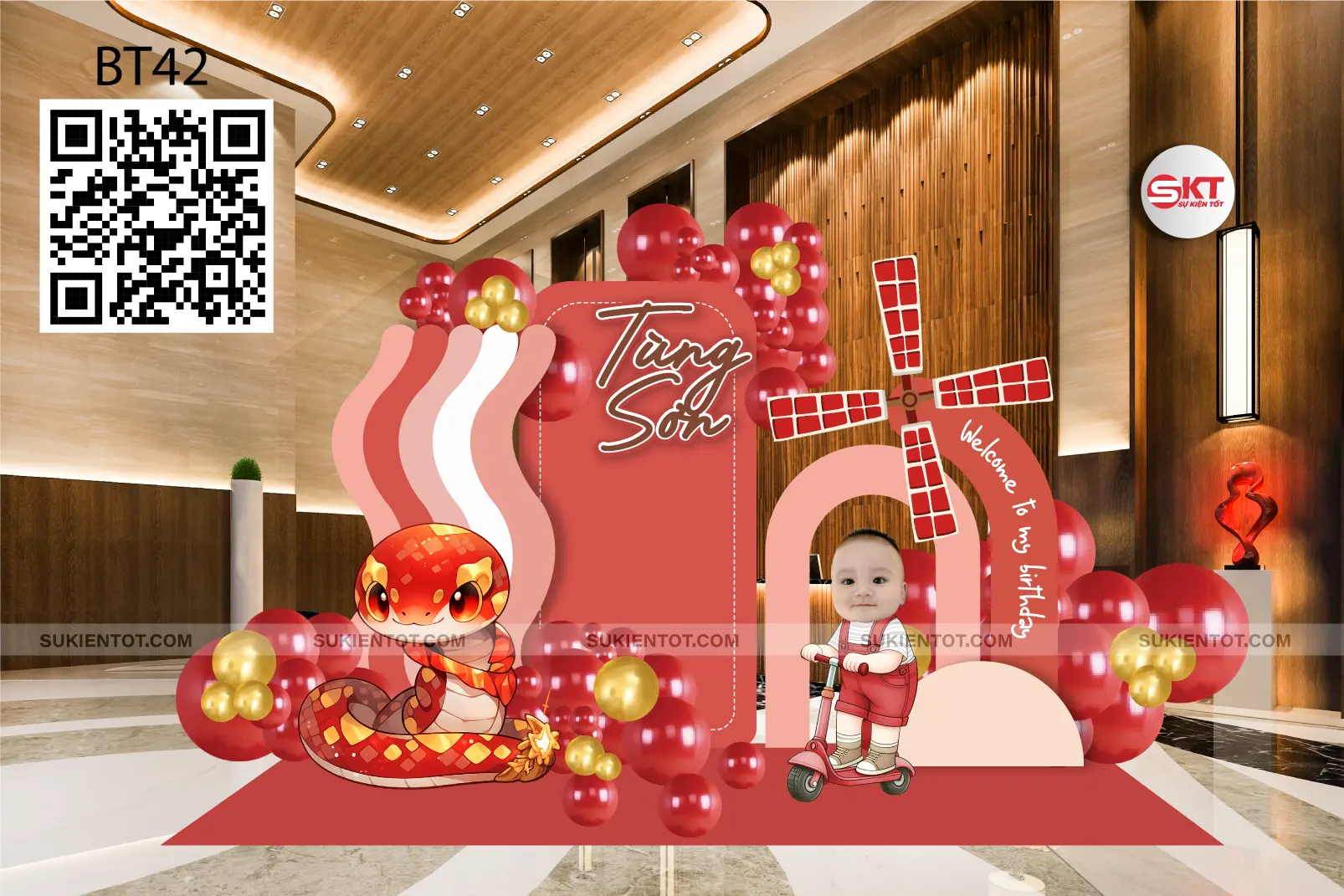File thiết kế  sinh nhật bé trai tone đỏ BT42