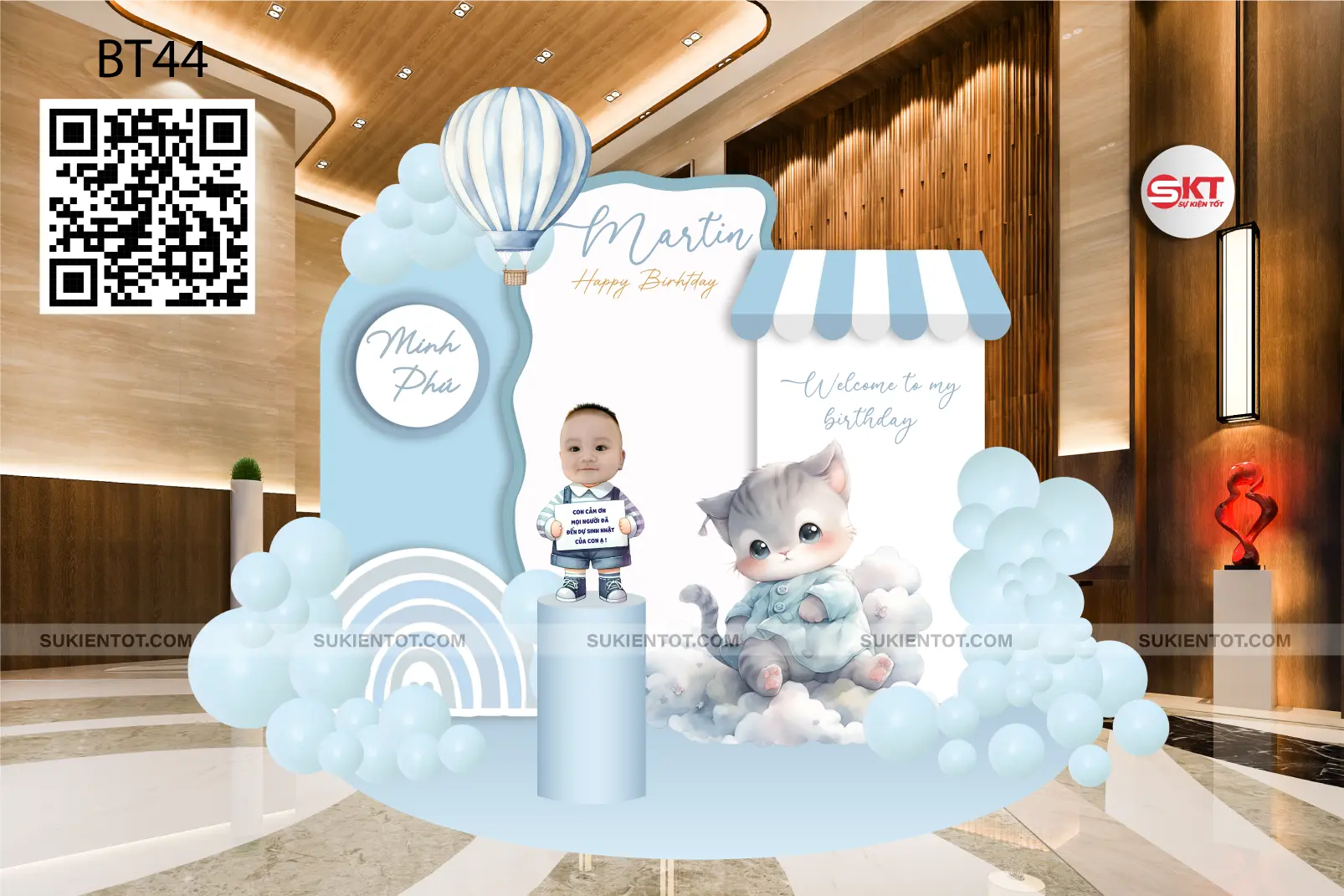 File thiết kế  sinh nhật bé trai tone xanh da trời BT44
