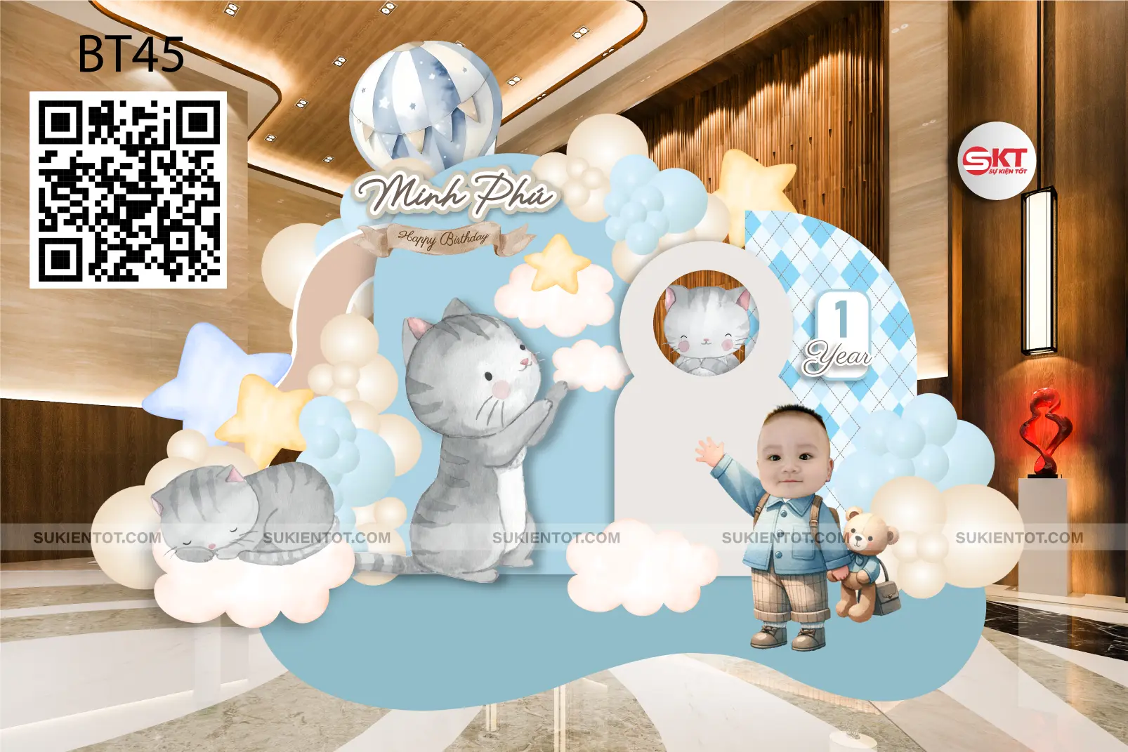 File thiết kế  sinh nhật bé trai tone xanh da trời BT45