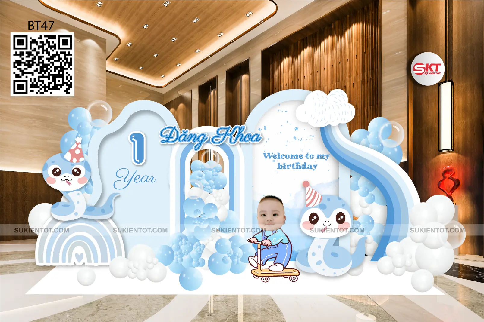 File thiết kế  sinh nhật bé trai tone xanh da trời BT47