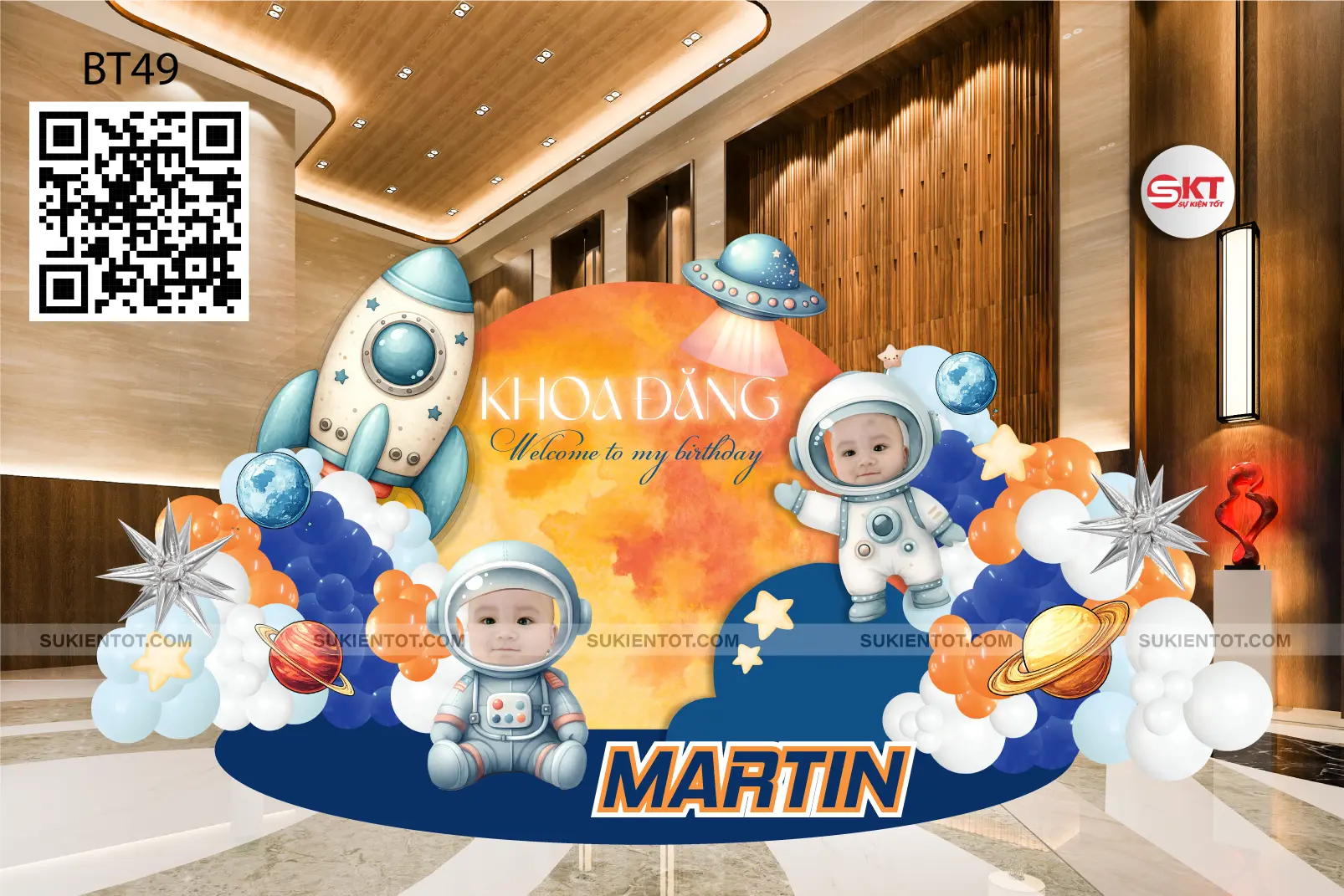File thiết kế  sinh nhật bé trai tone xanh cam BT49