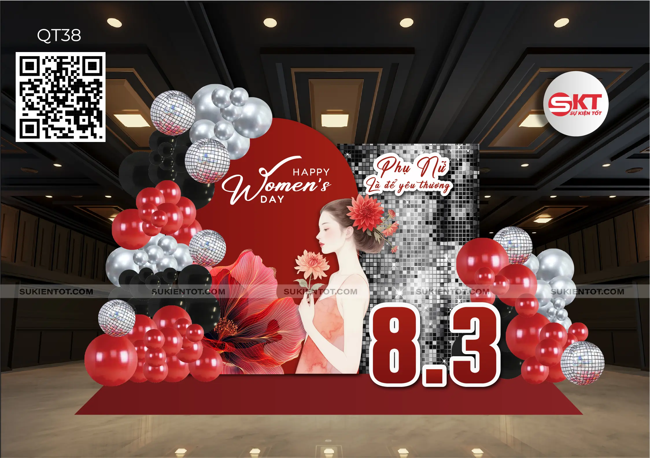 File thiết kế Quốc Tế Phụ Nữ tone đỏ QT38
