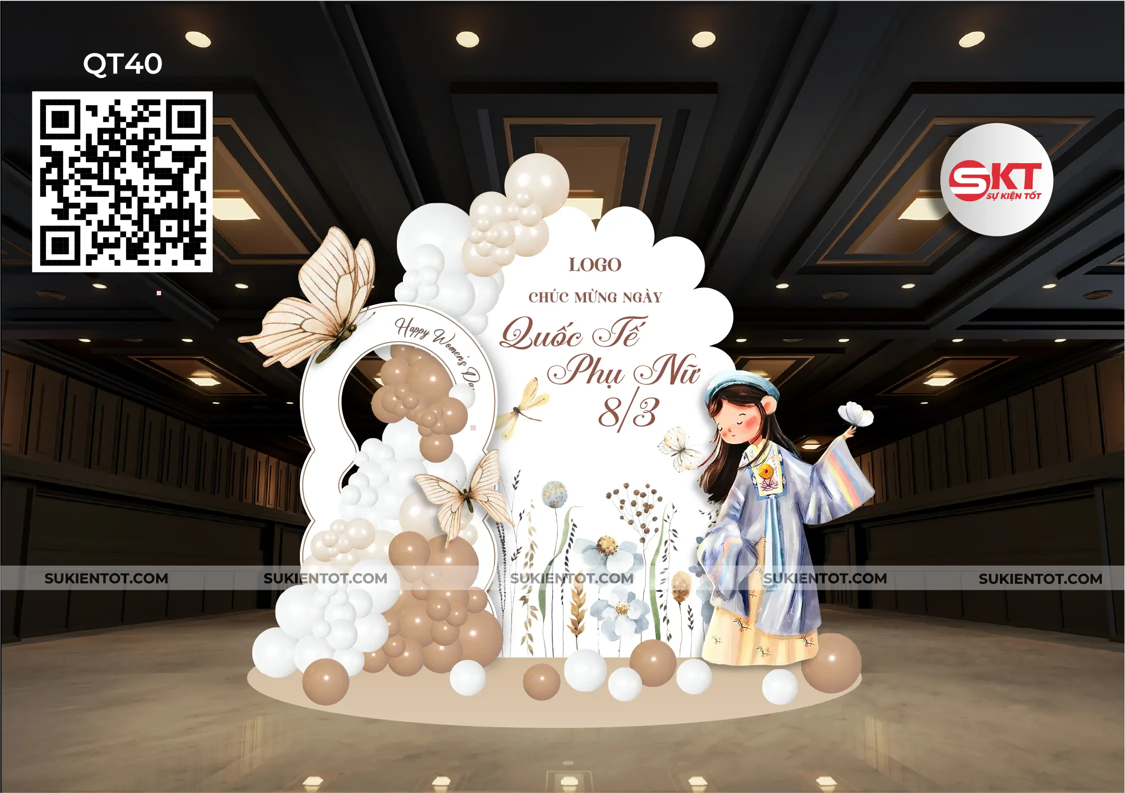 File thiết kế Quốc Tế Phụ Nữ tone trắng be QT40