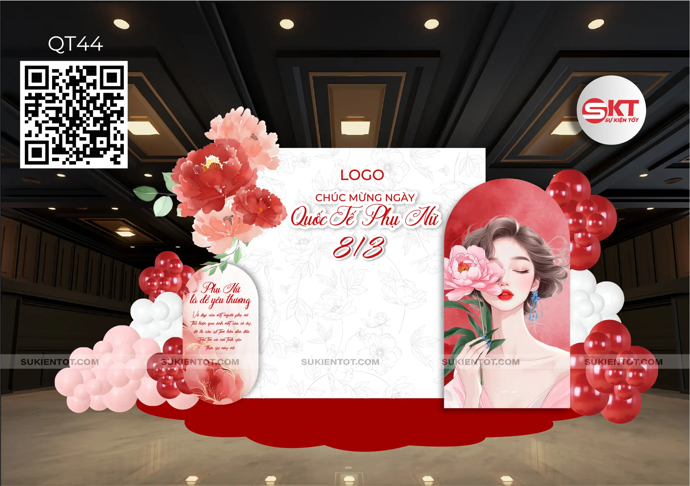 File thiết kế Quốc Tế Phụ Nữ tone đỏ QT44