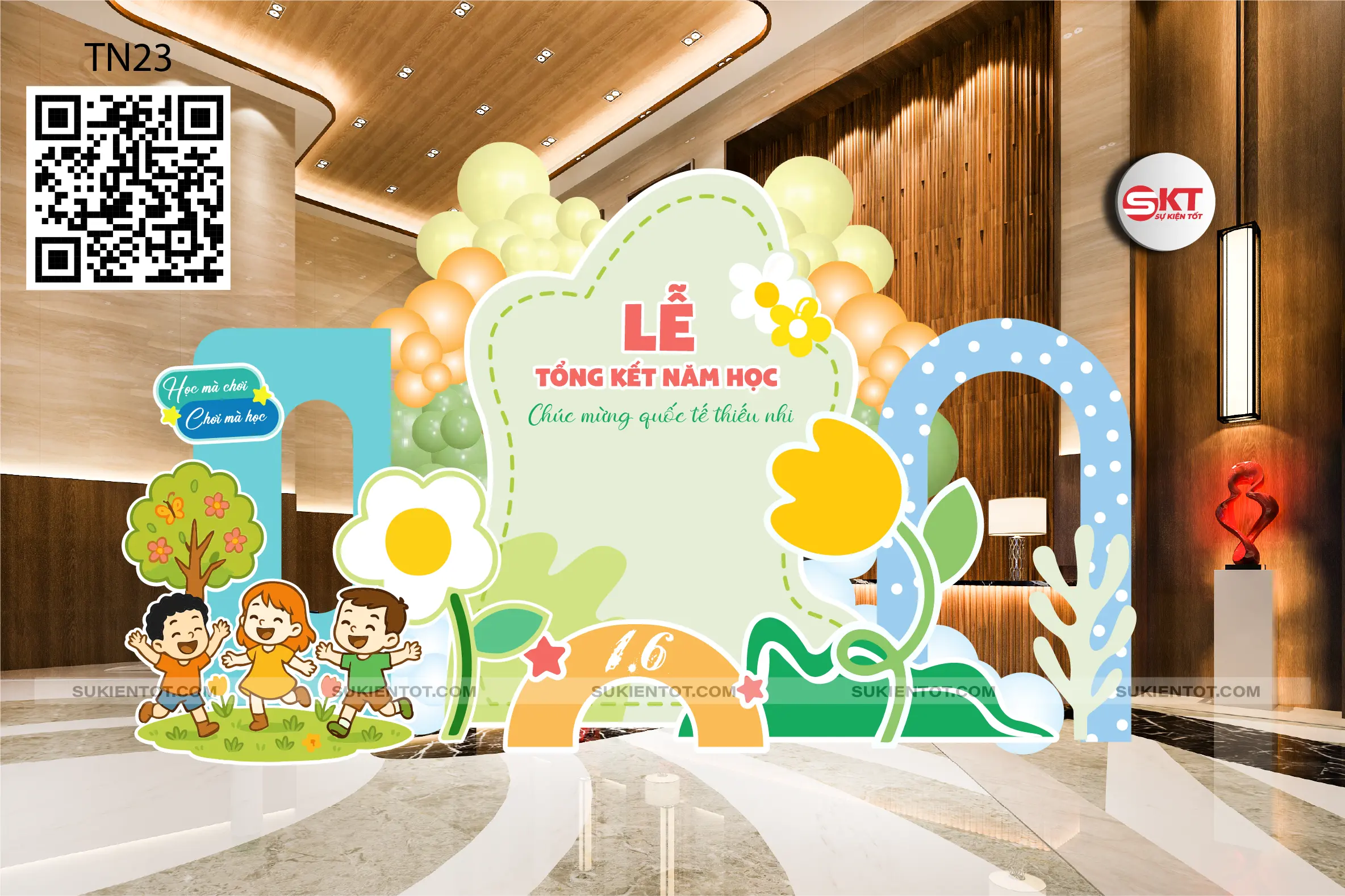 File thiết kế Quốc Tế Thiếu Nhi tone xanh vàng TN23