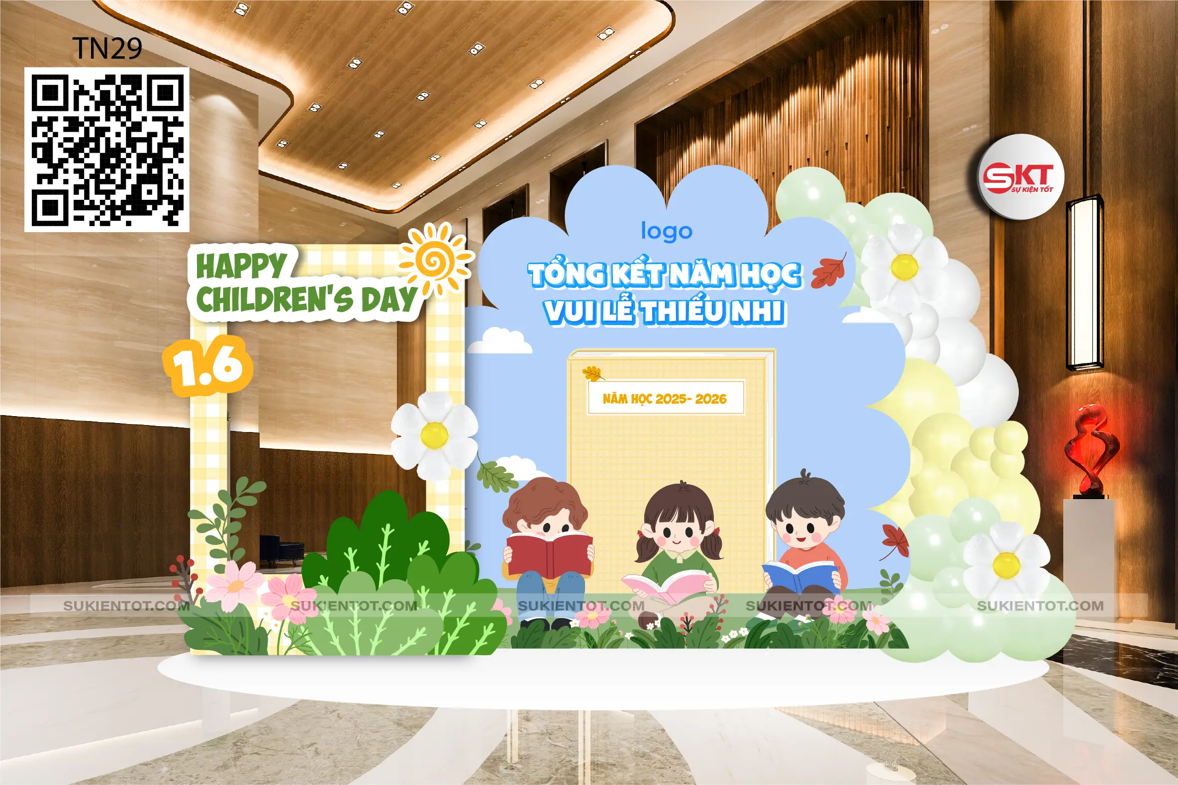 File thiết kế Quốc Tế Thiếu Nhi tone xanh vàng  TN29