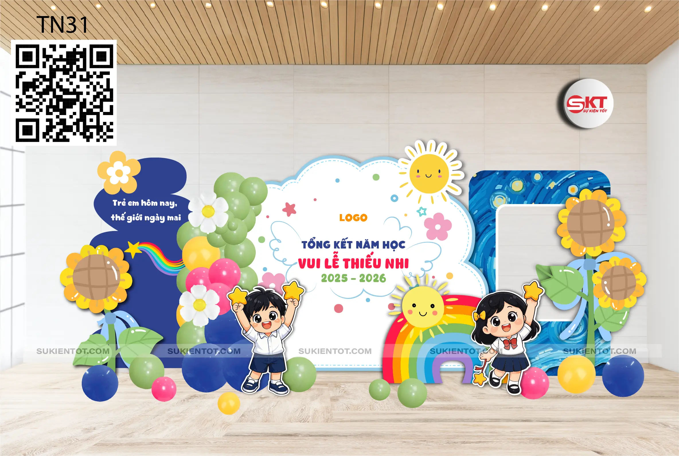 File thiết kế Quốc Tế Thiếu Nhi tone xanh TN31