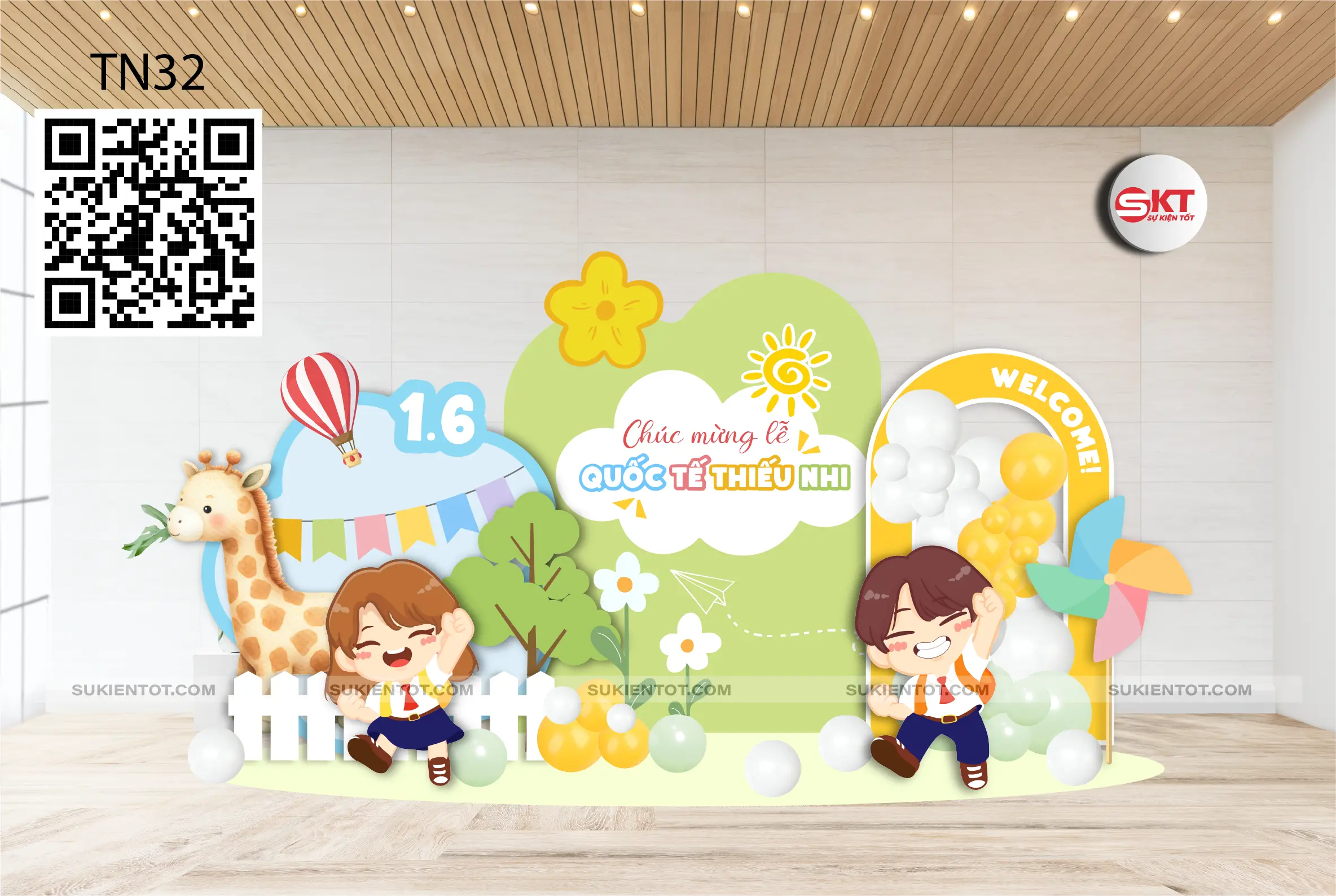 File thiết kế Quốc Tế Thiếu Nhi tone xanh TN32