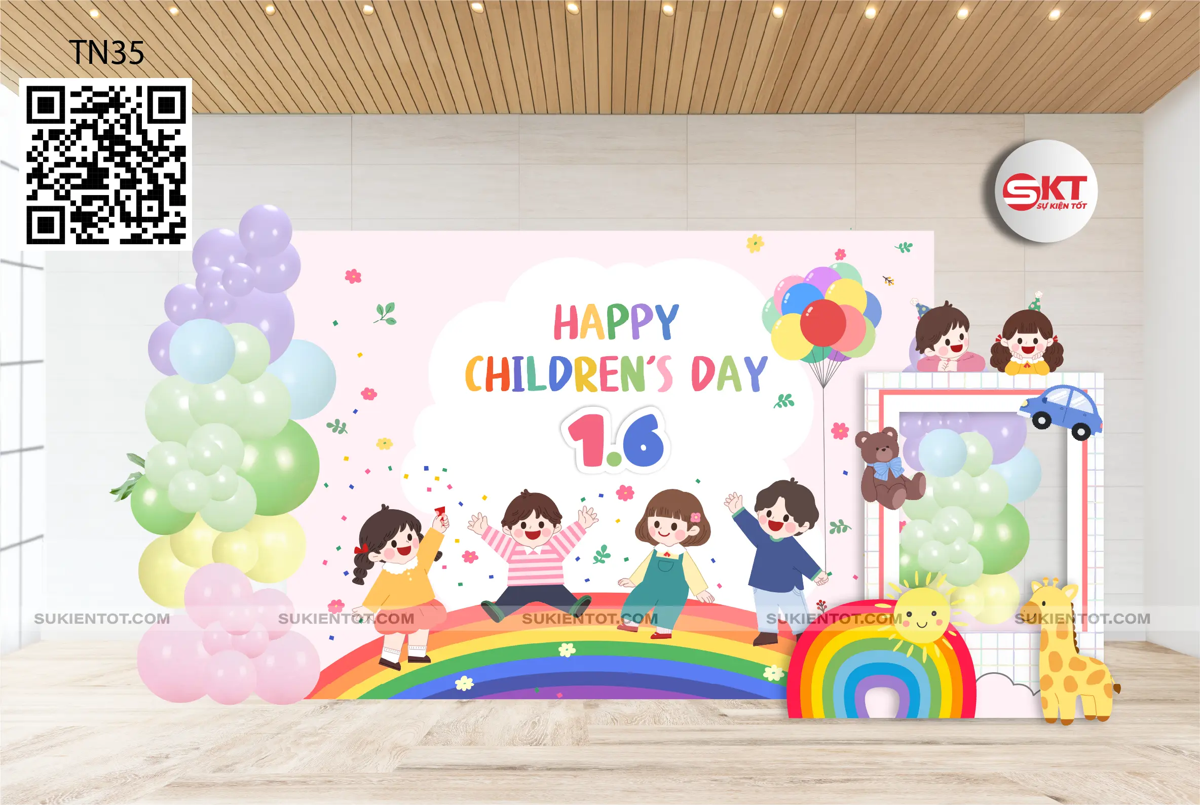 File thiết kế Quốc Tế Thiếu Nhi tone màu cầu vòng TN35
