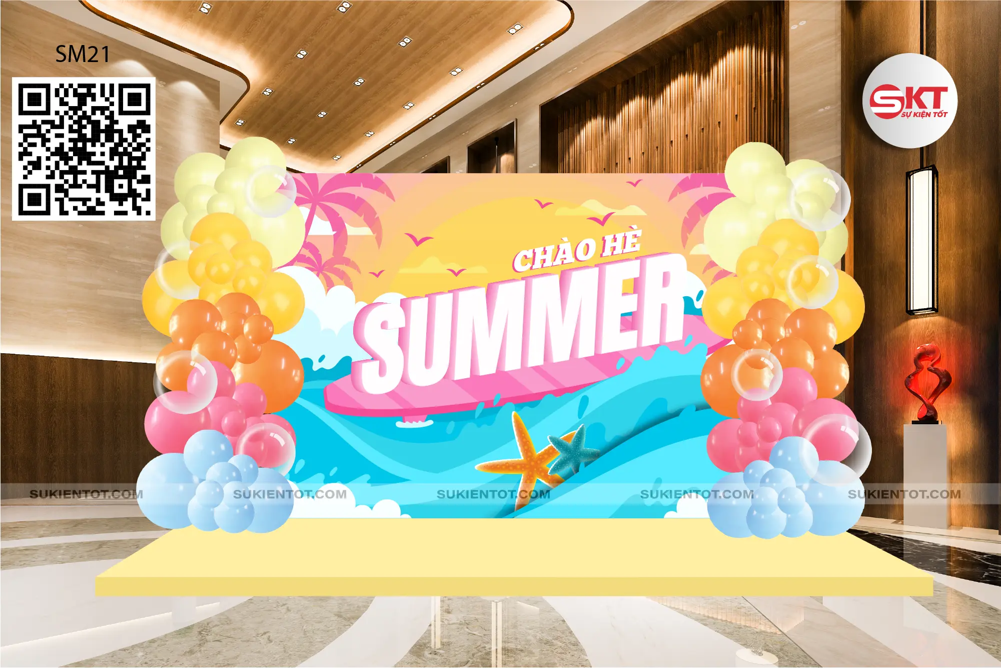 File thiết kế summer vacation tone xanh vàng hồng SM21