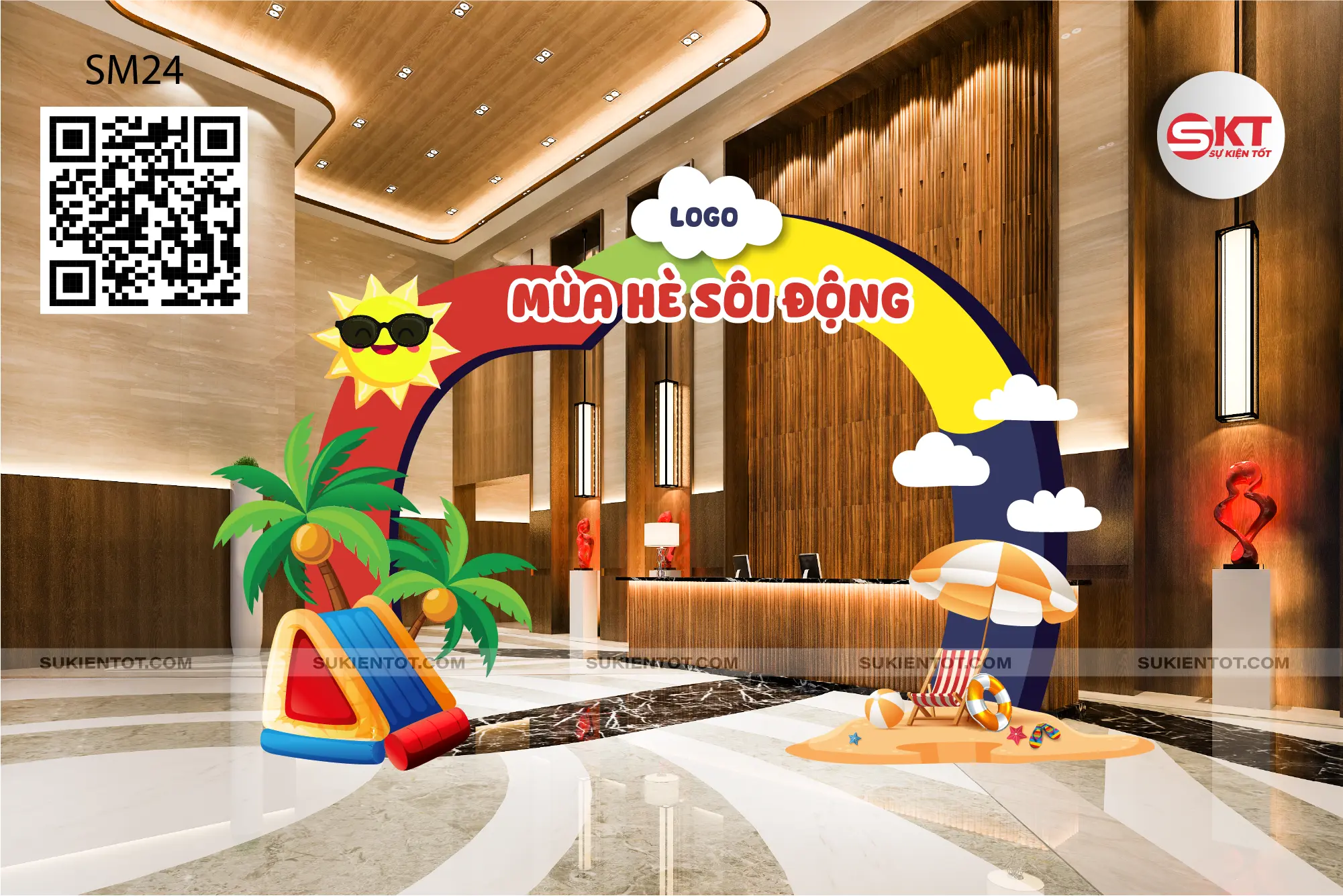 File thiết kế summer vacation tone đỏ vàng xanh SM24