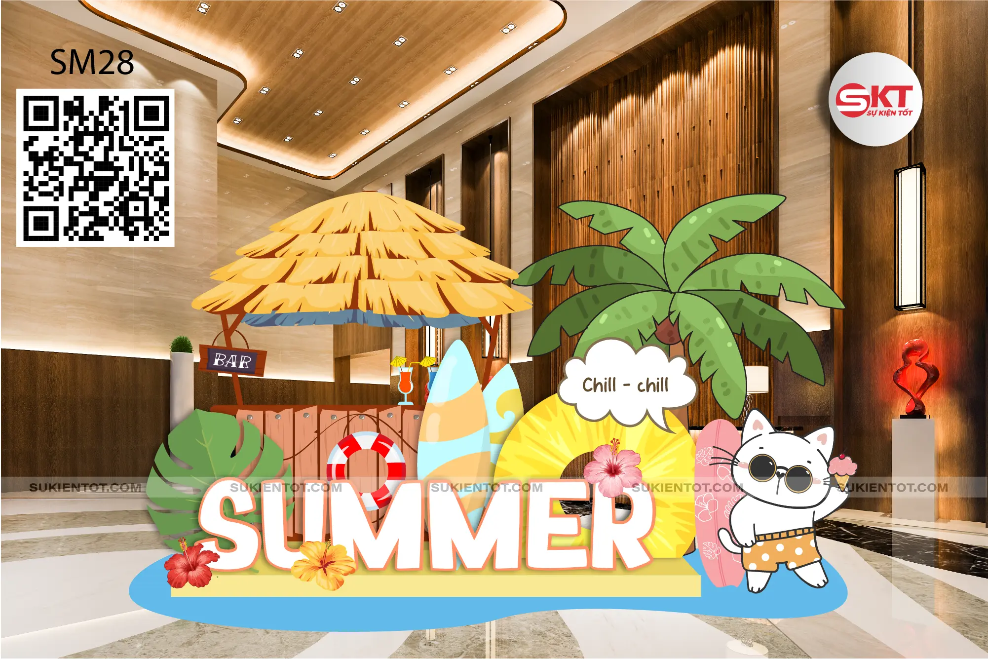 File thiết kế summer vacation tone xanh vàng hồng SM28