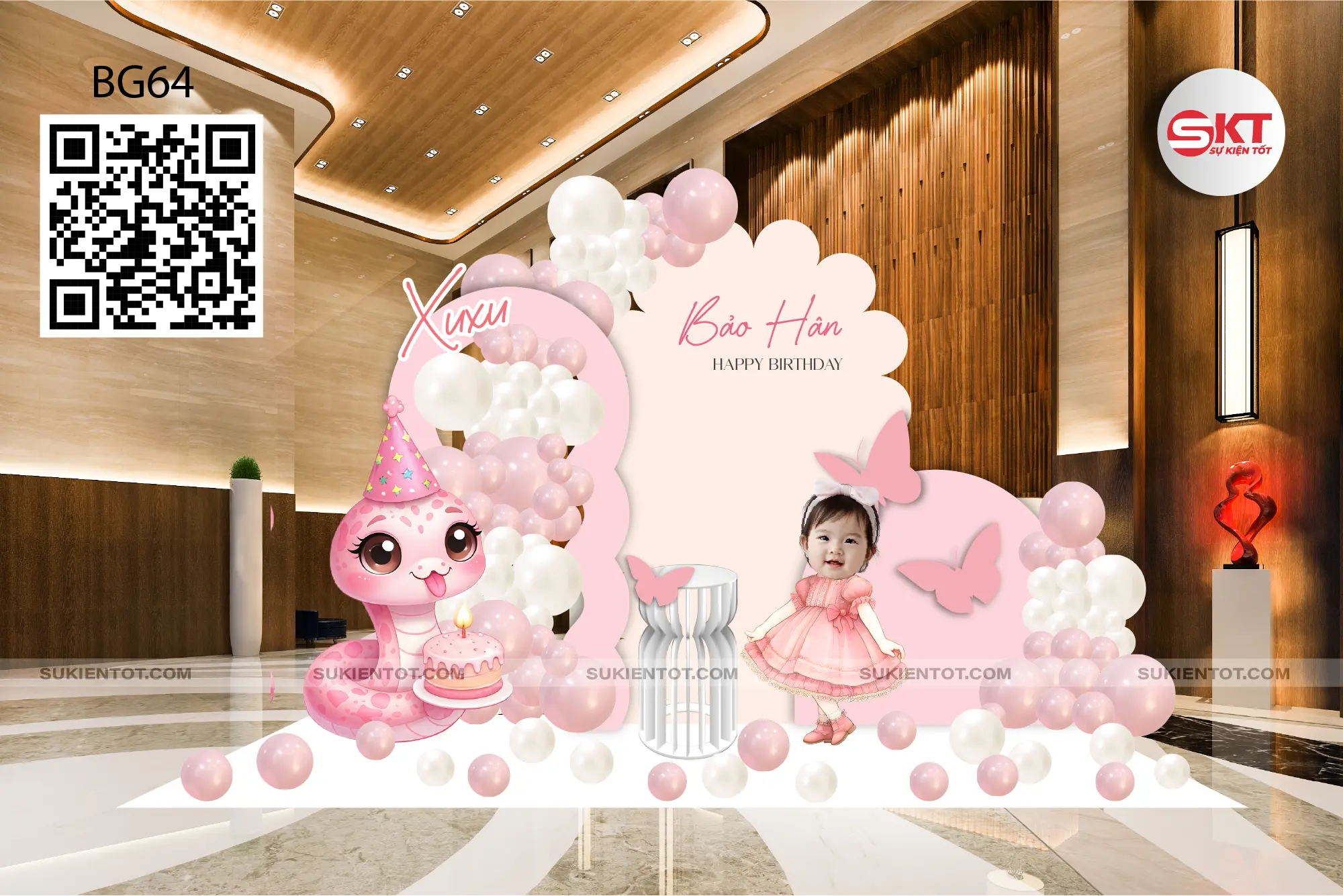 File thiết kế sinh nhật bé gái tone hồng BG64