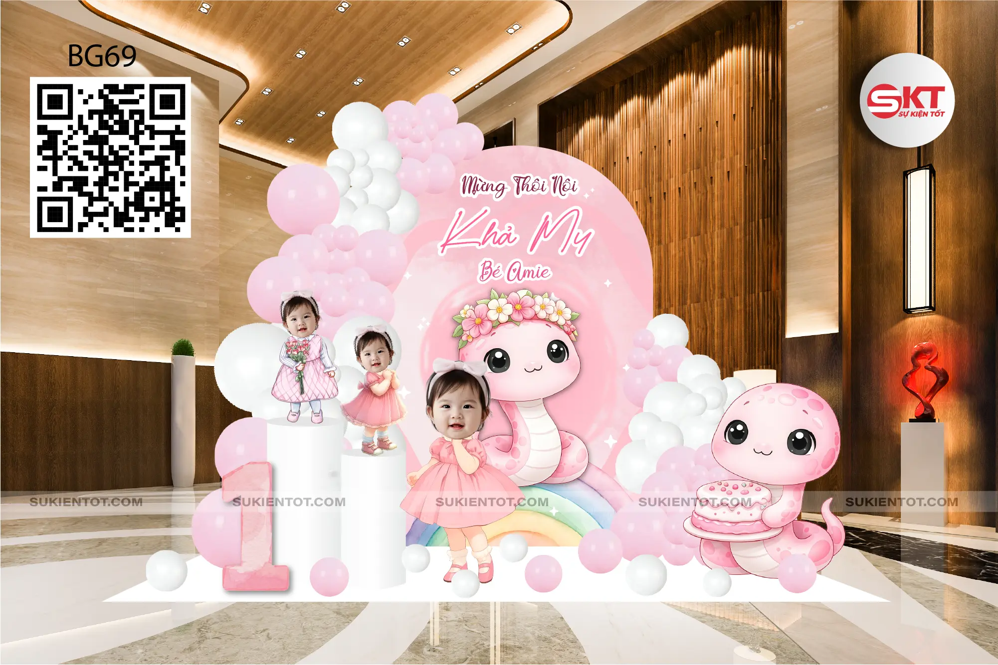 File thiết kế sinh nhật bé gái tone hồng BG69