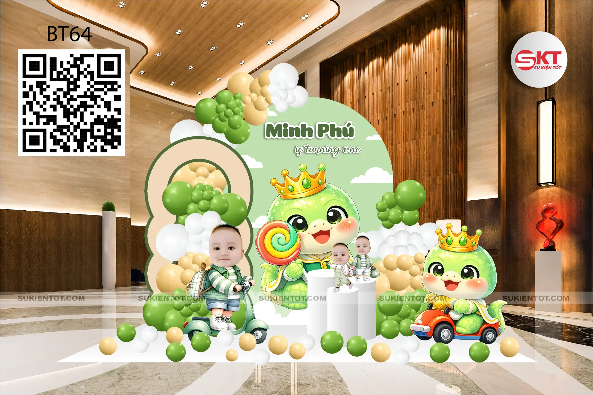 File thiết kế sinh nhật bé trai tone xanh lá BT64