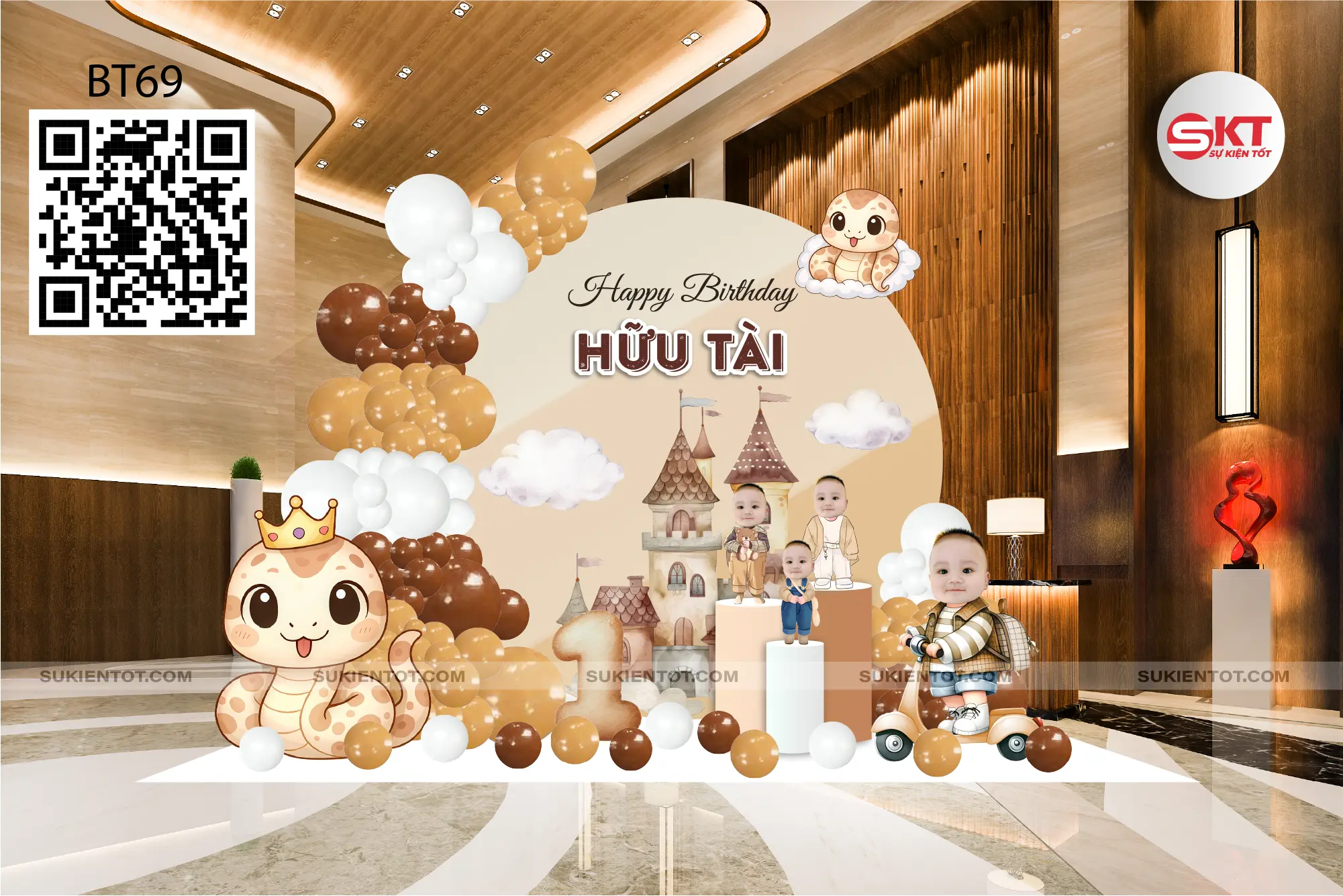 File thiết kế sinh nhật bé trai tone be nâu BT69