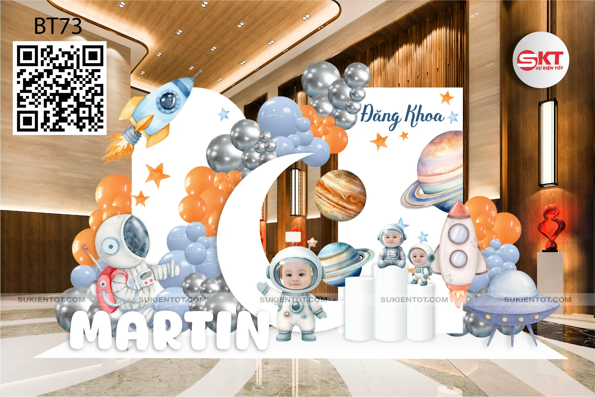 File thiết kế sinh nhật bé trai tone trắng xanh cam BT73
