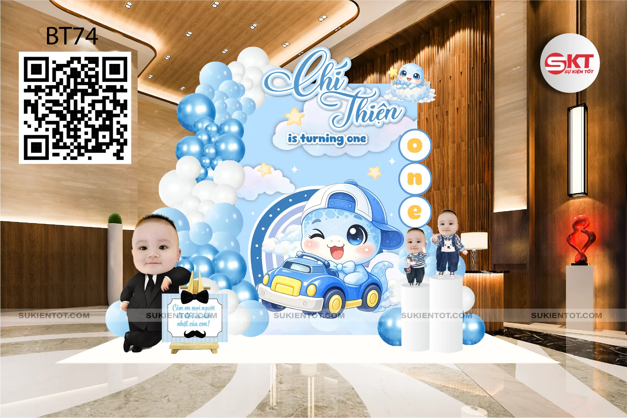 File thiết kế sinh nhật bé trai tone xanh da trời BT74