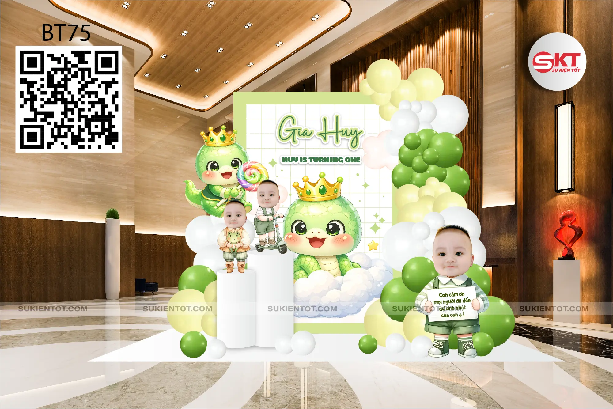 File thiết kế sinh nhật bé trai tone xanh lá BT75