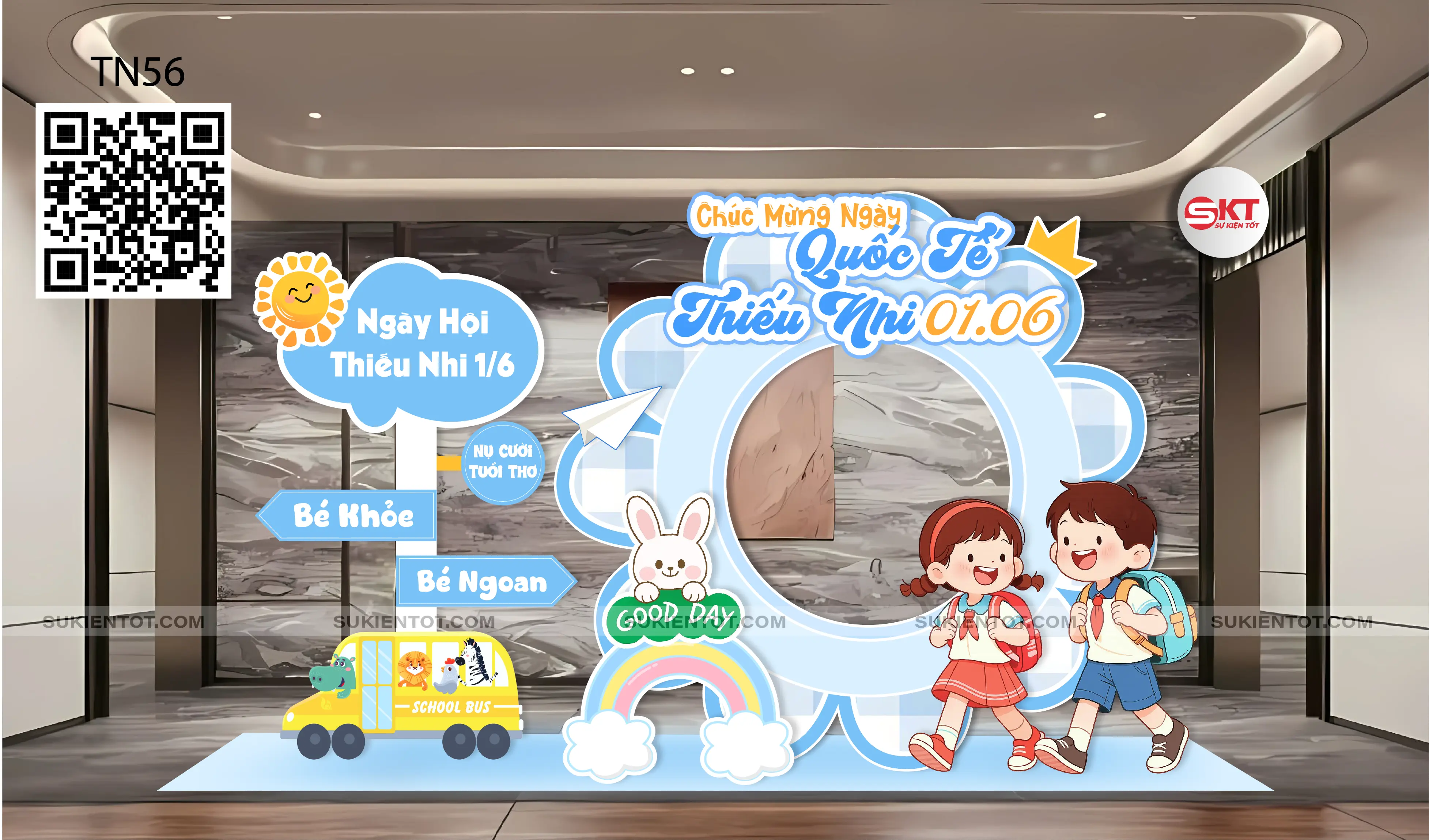 File thiết kế Quốc Tế Thiếu Nhi tone xanh da trời TN56