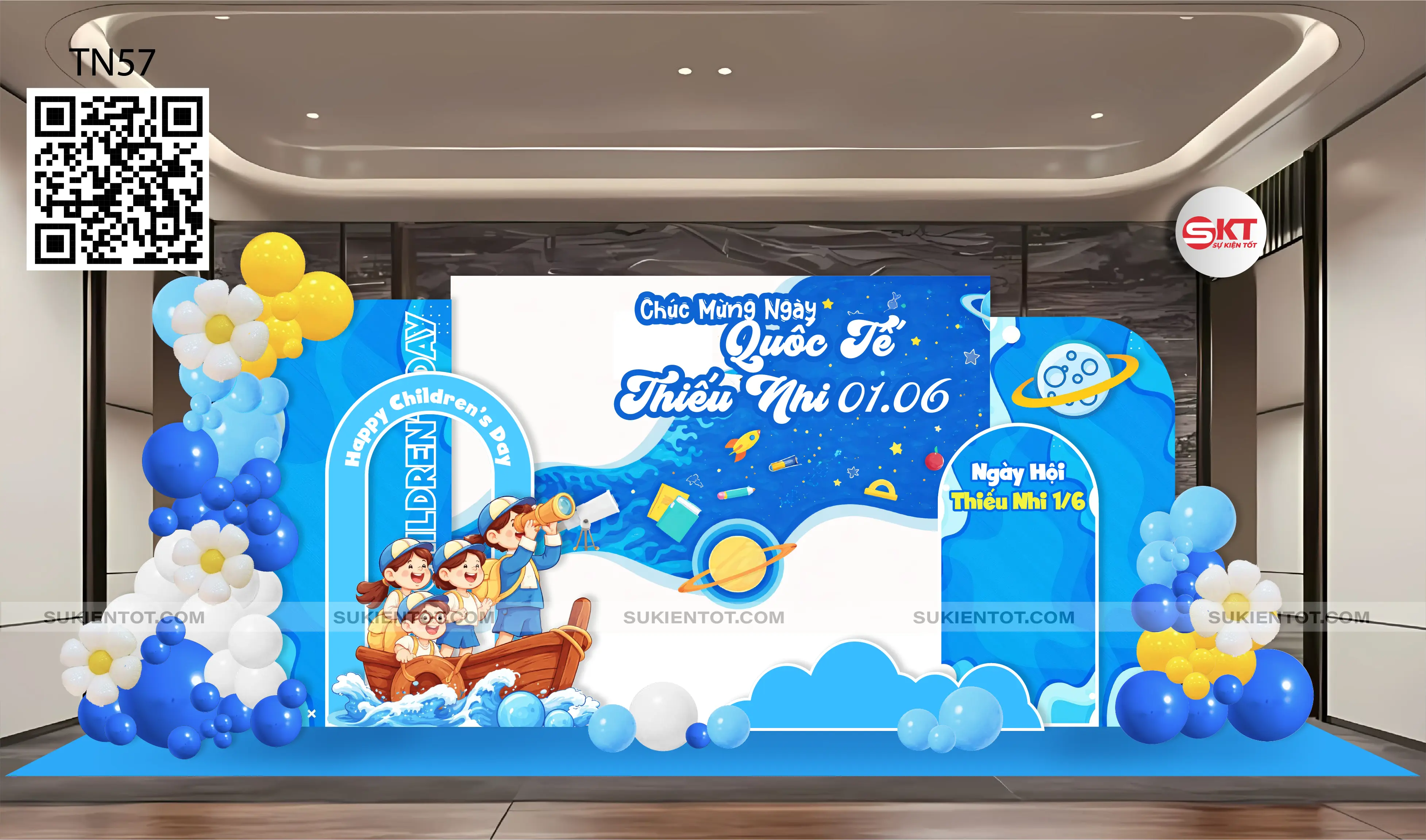 File thiết kế Quốc Tế Thiếu Nhi tone xanh da trời TN57