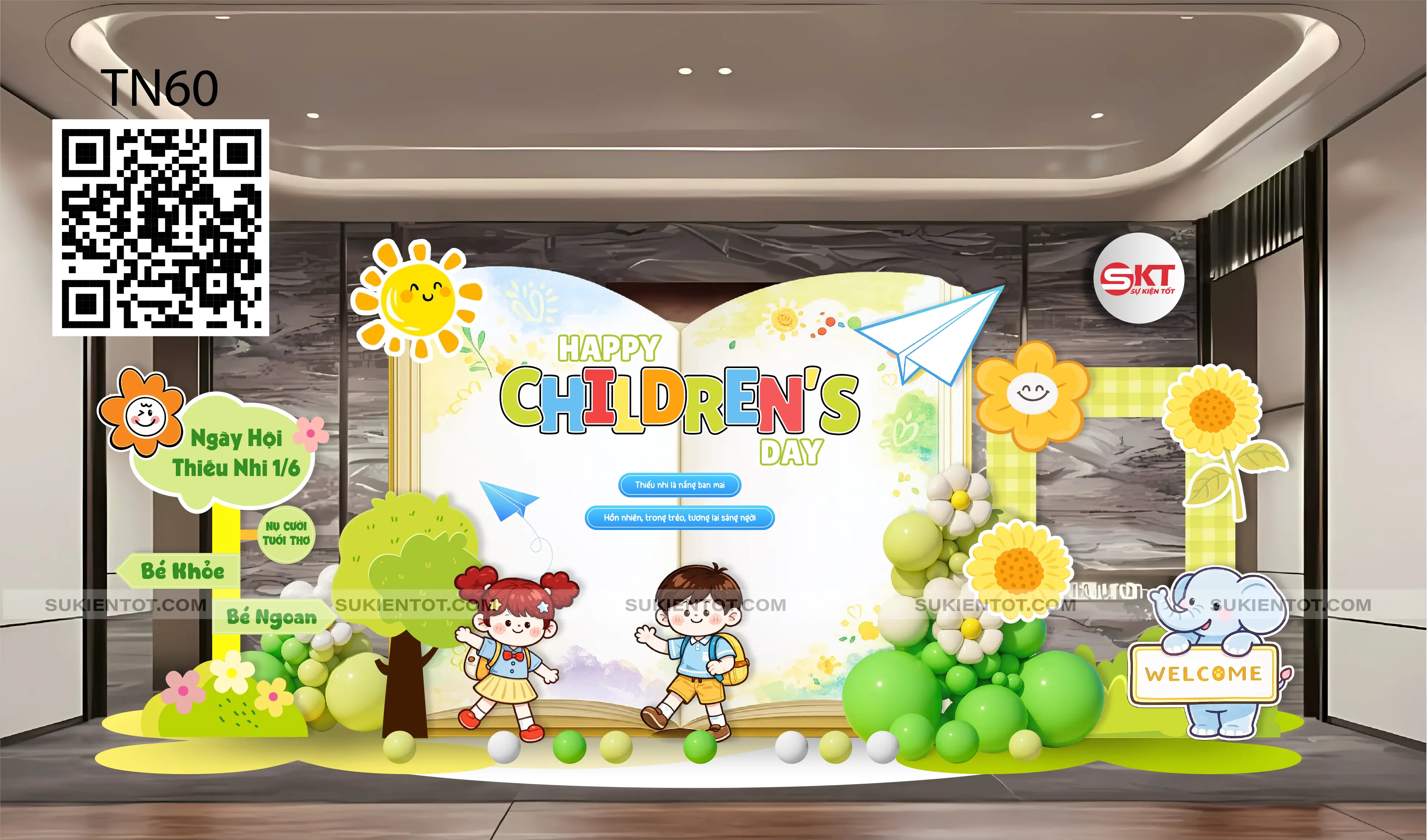 File thiết kế Quốc Tế Thiếu Nhi tone xanh vàng TN60