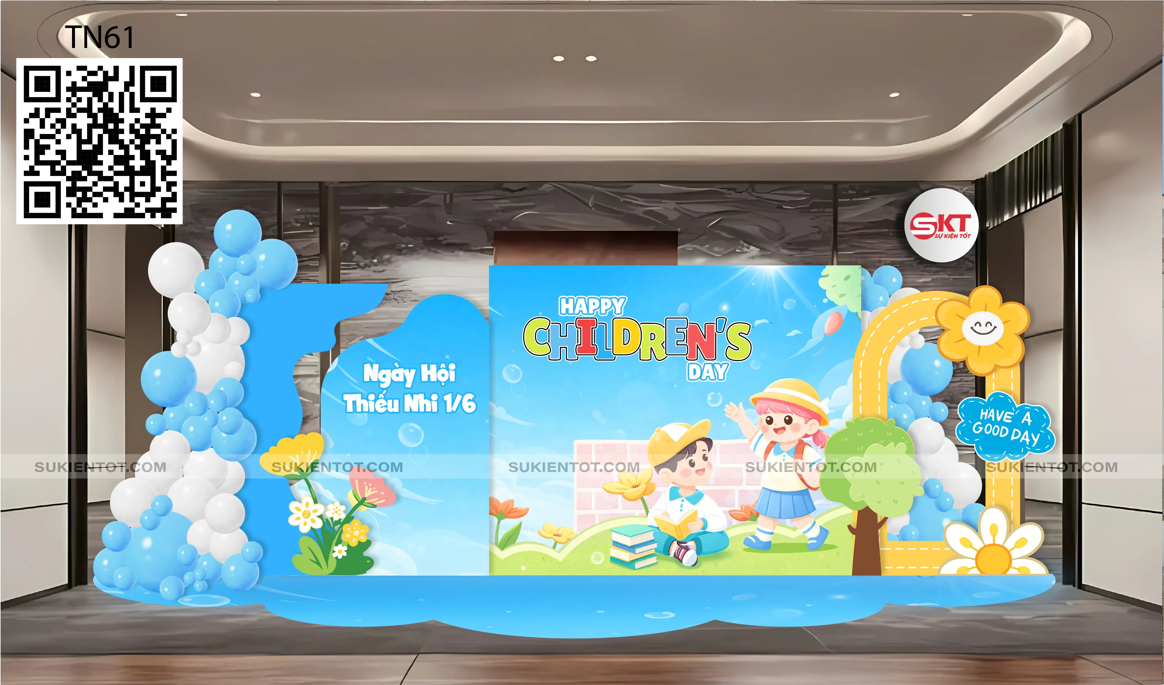 File thiết kế Quốc Tế Thiếu Nhi tone xanh da trời TN61