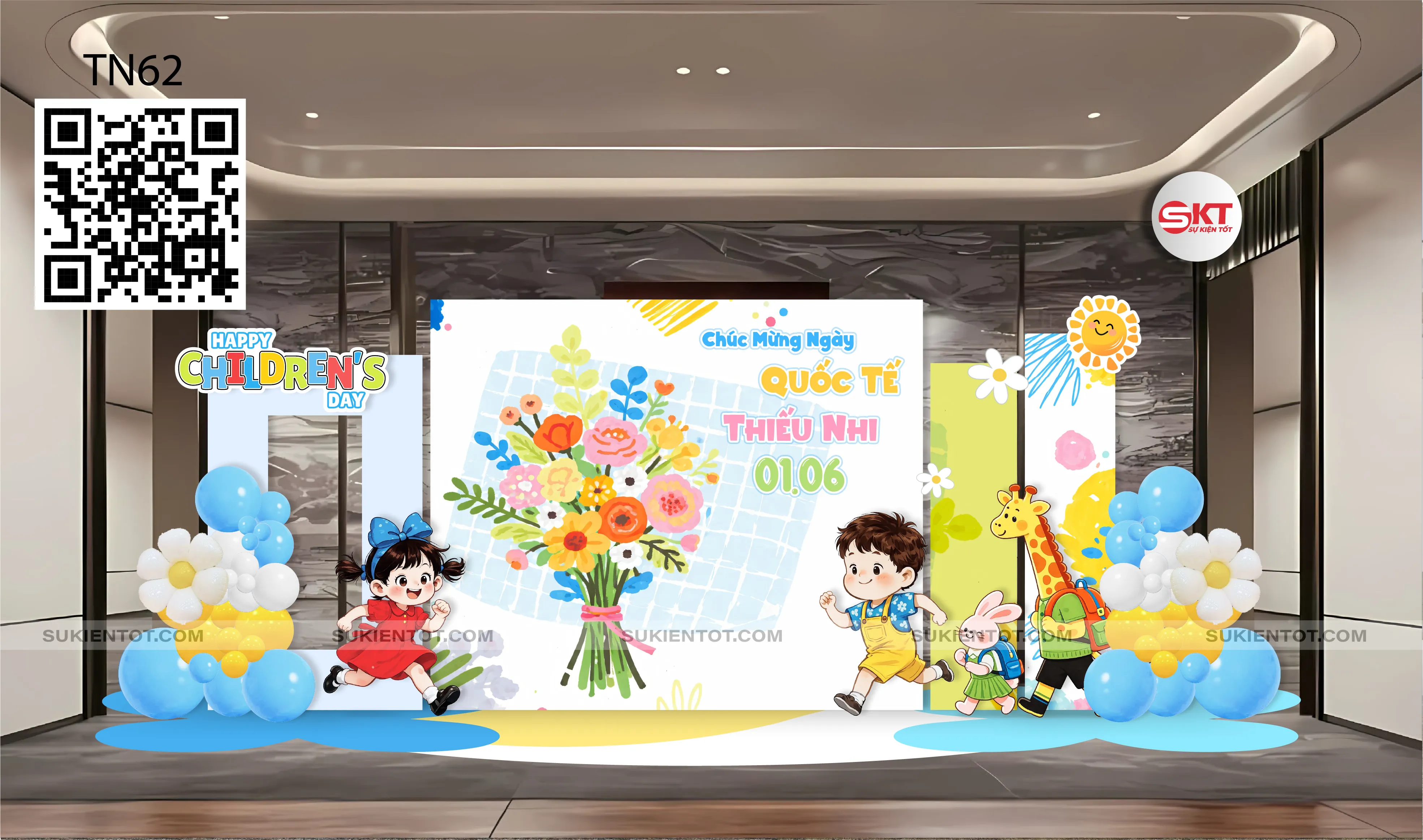 File thiết kế Quốc Tế Thiếu Nhi tone xanh trắng TN62