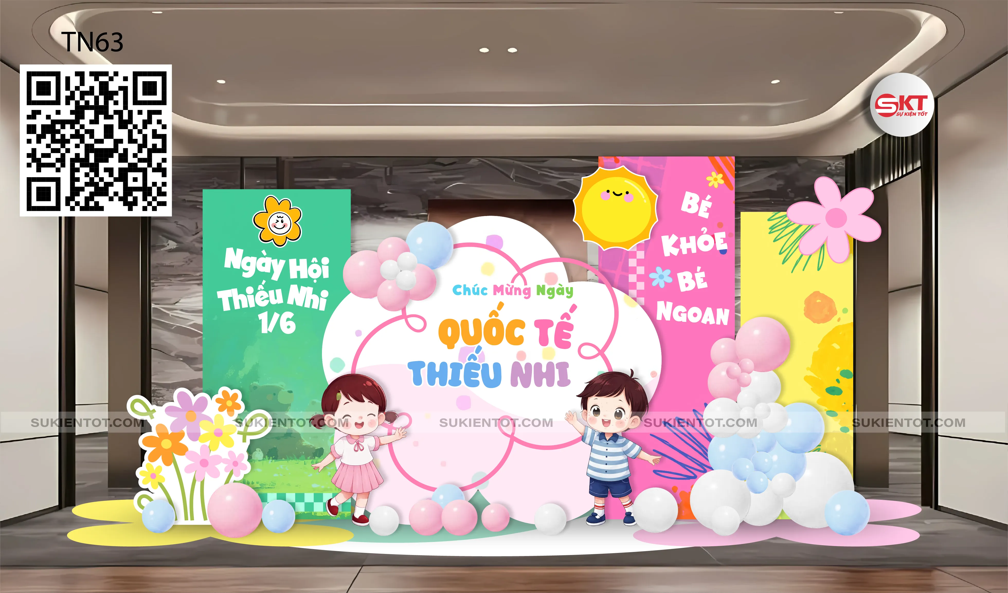 File thiết kế Quốc Tế Thiếu Nhi tone xanh hồng TN63